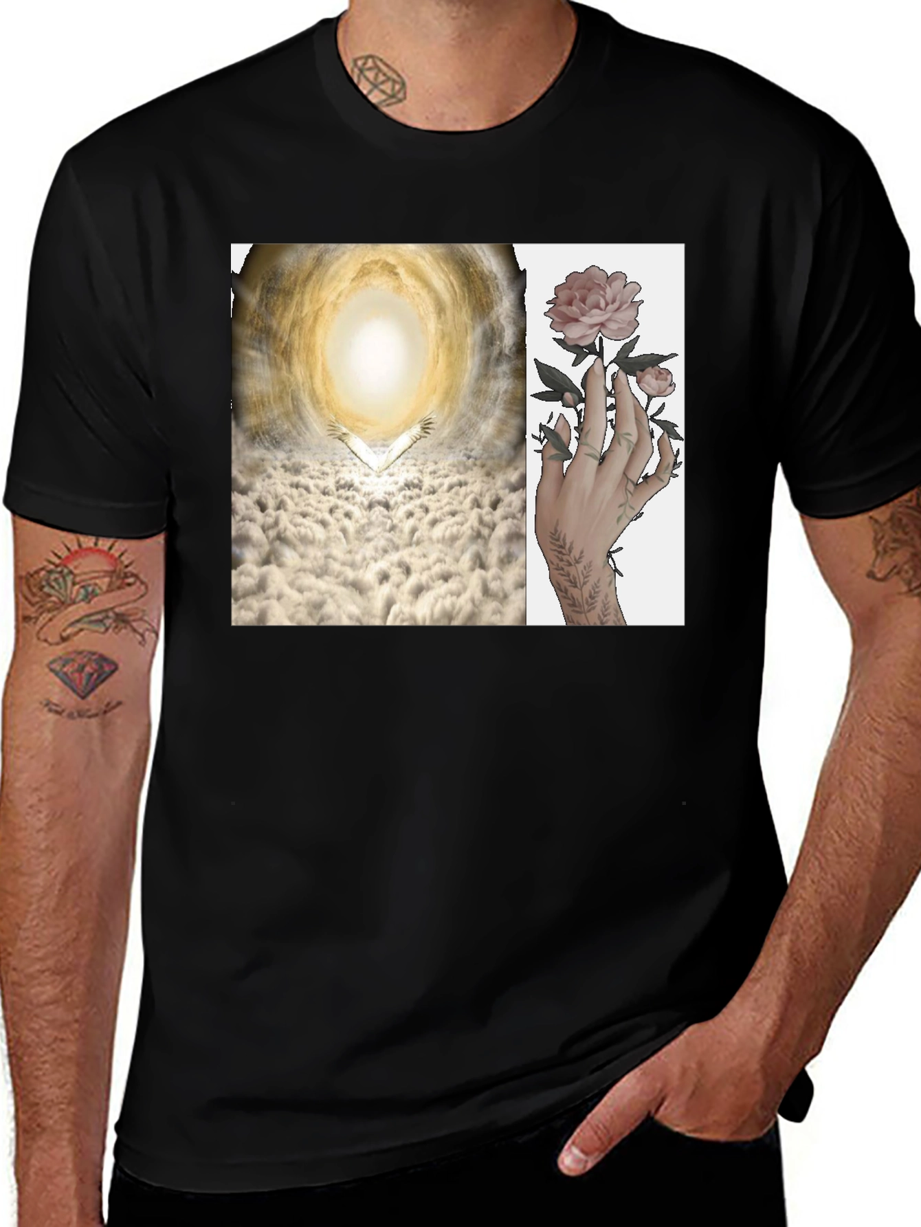Artistic T-Shirt with Heaven and Floral Hand Design