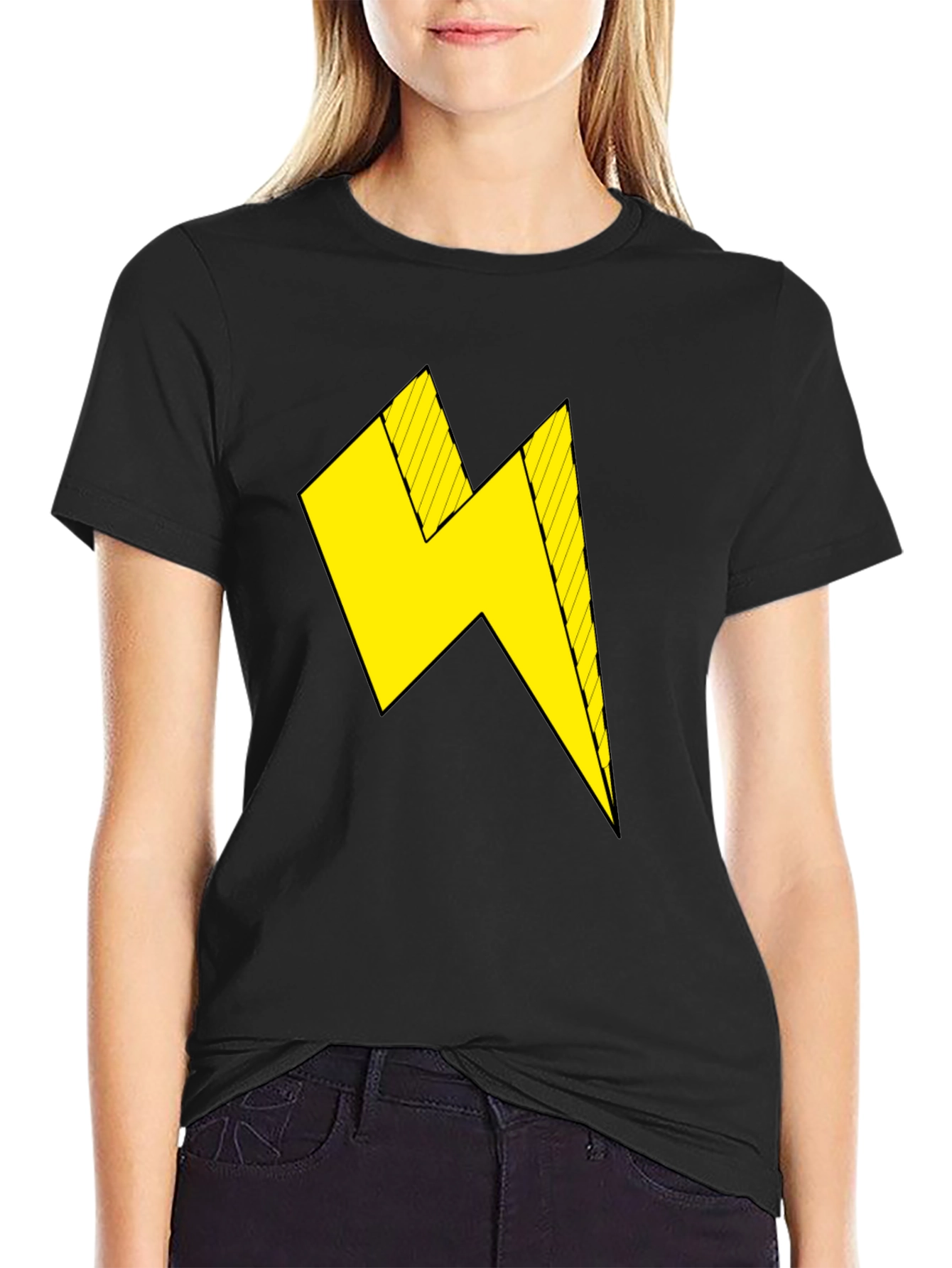 Black T-Shirt with Yellow Lightning Bolt