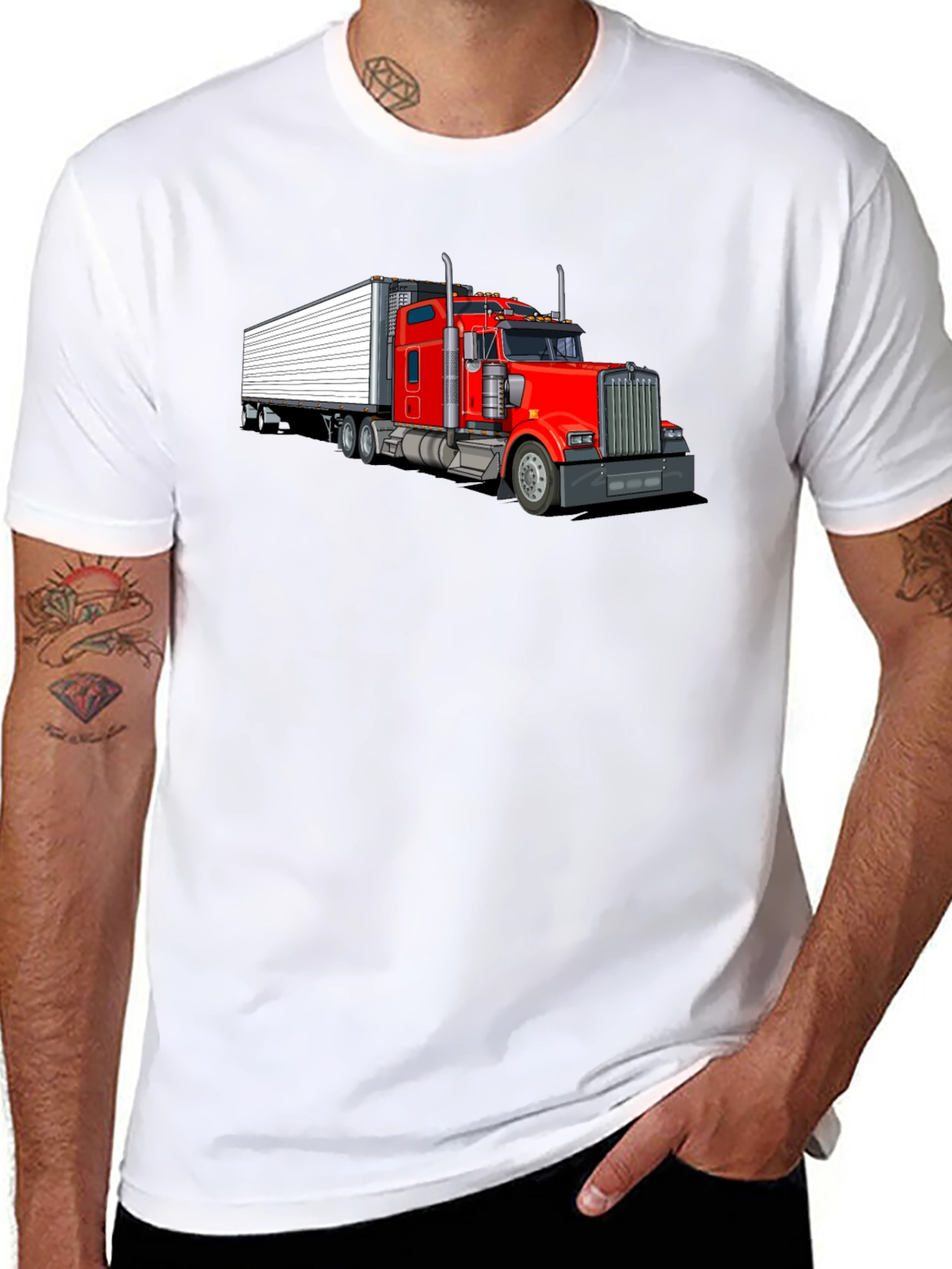 Trucker Tee: Red Semi-Truck Graphic T-Shirt