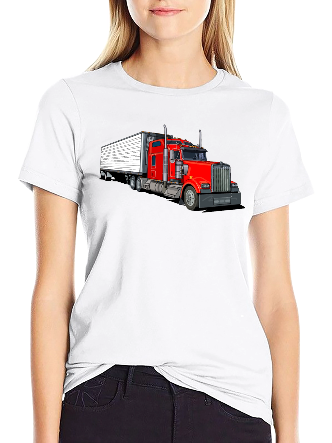 Trucker Tee: Red Semi-Truck Graphic T-Shirt