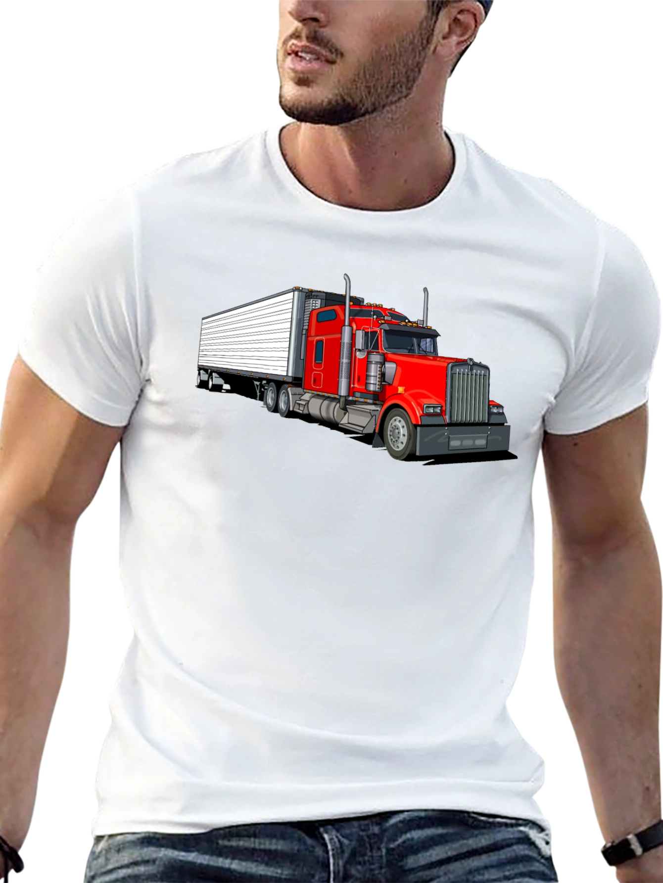Trucker Tee: Red Semi-Truck Graphic T-Shirt