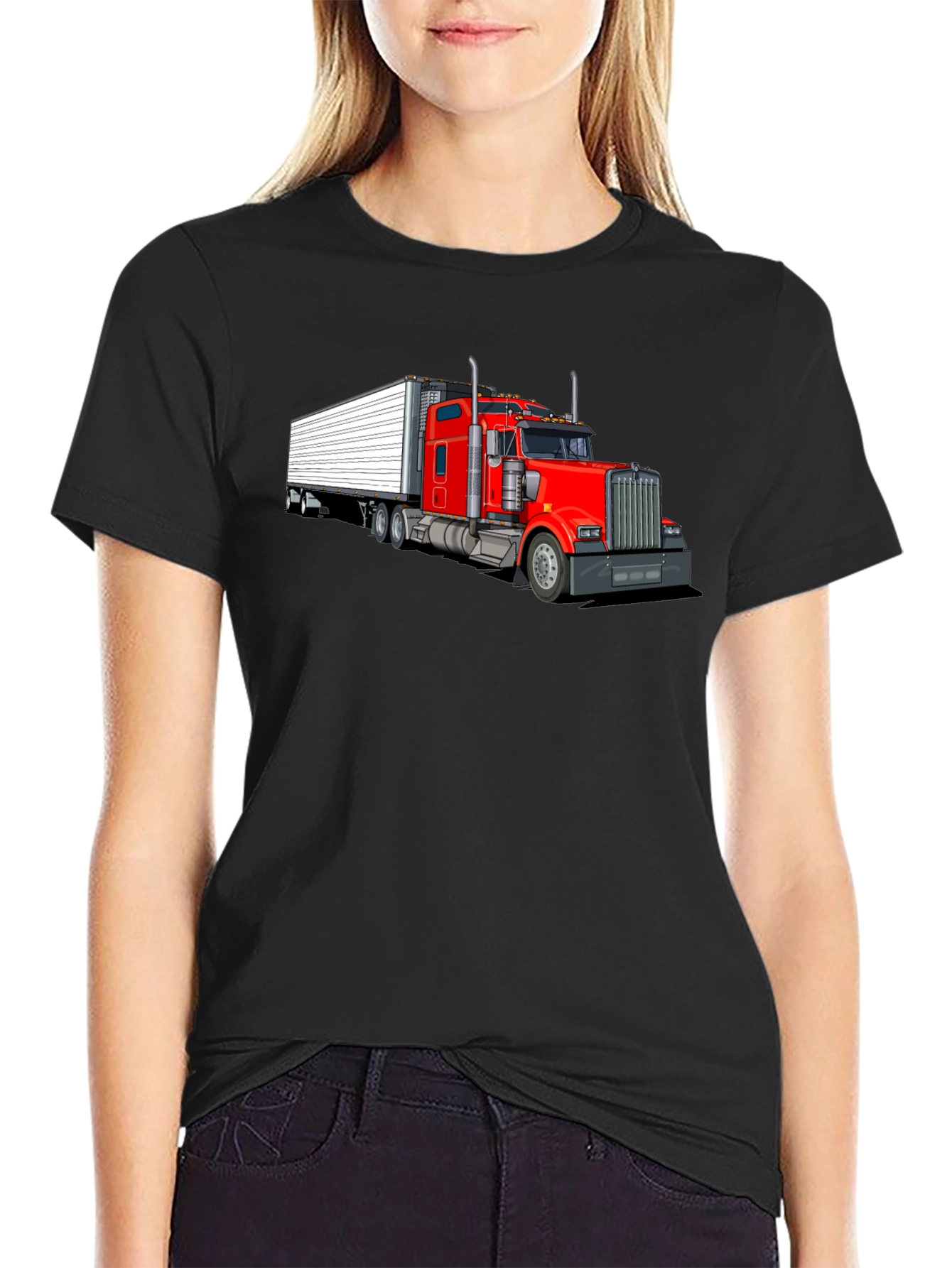 Trucker Tee: Red Semi-Truck Graphic T-Shirt