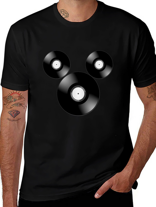 Vinyl Record Graphic Tee - Black Cotton T-Shirt