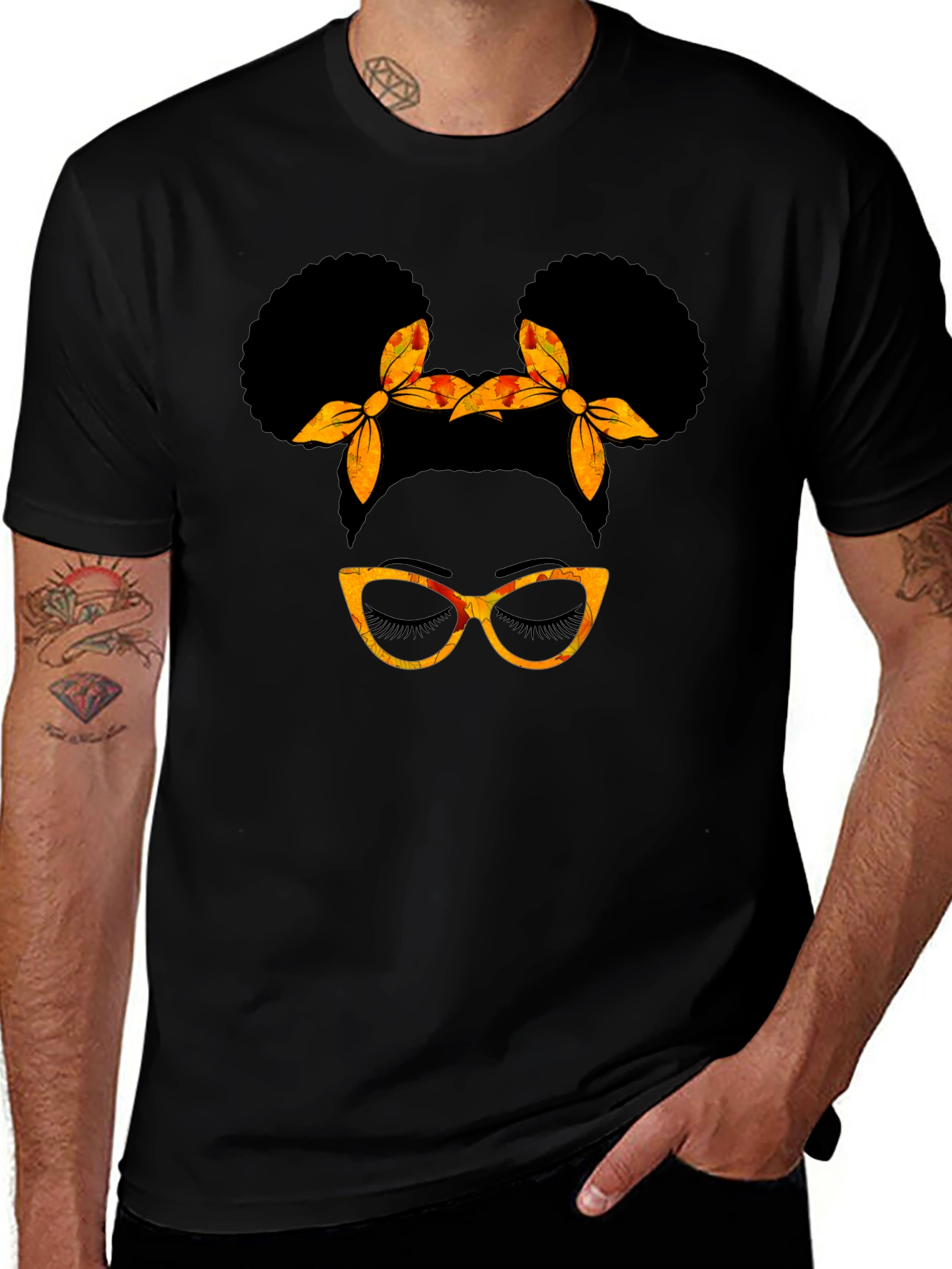 Black Afro Puff Glasses T-Shirt