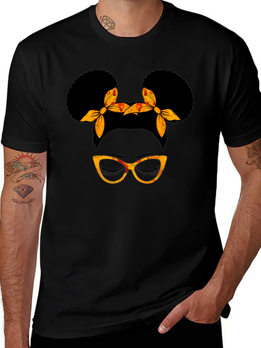 Black Afro Puff Glasses T-Shirt