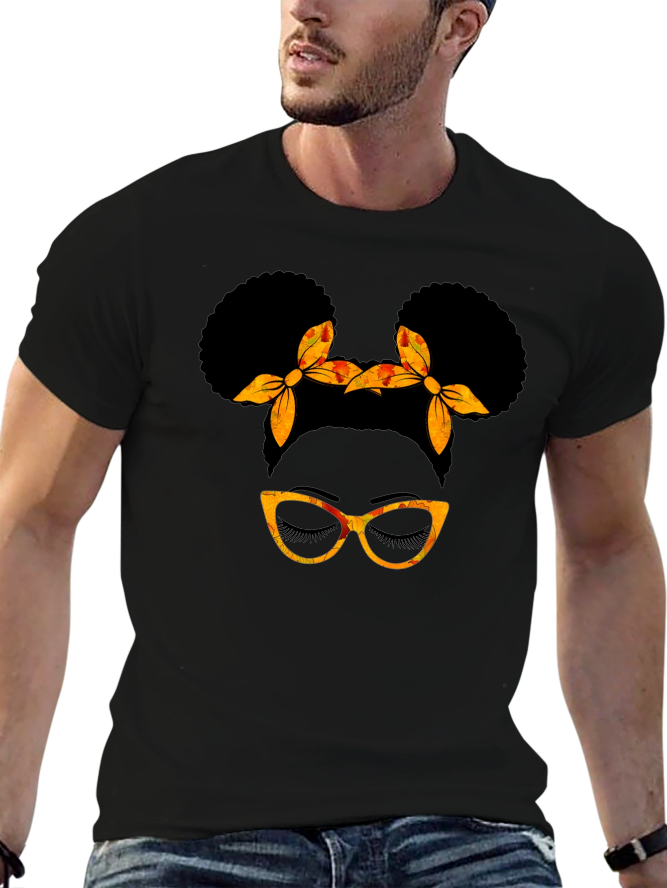 Black Afro Puff Glasses T-Shirt