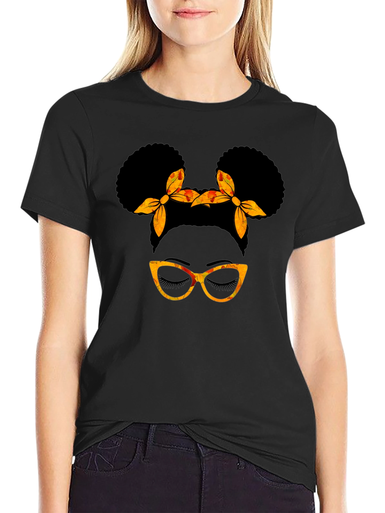 Black Afro Puff Glasses T-Shirt