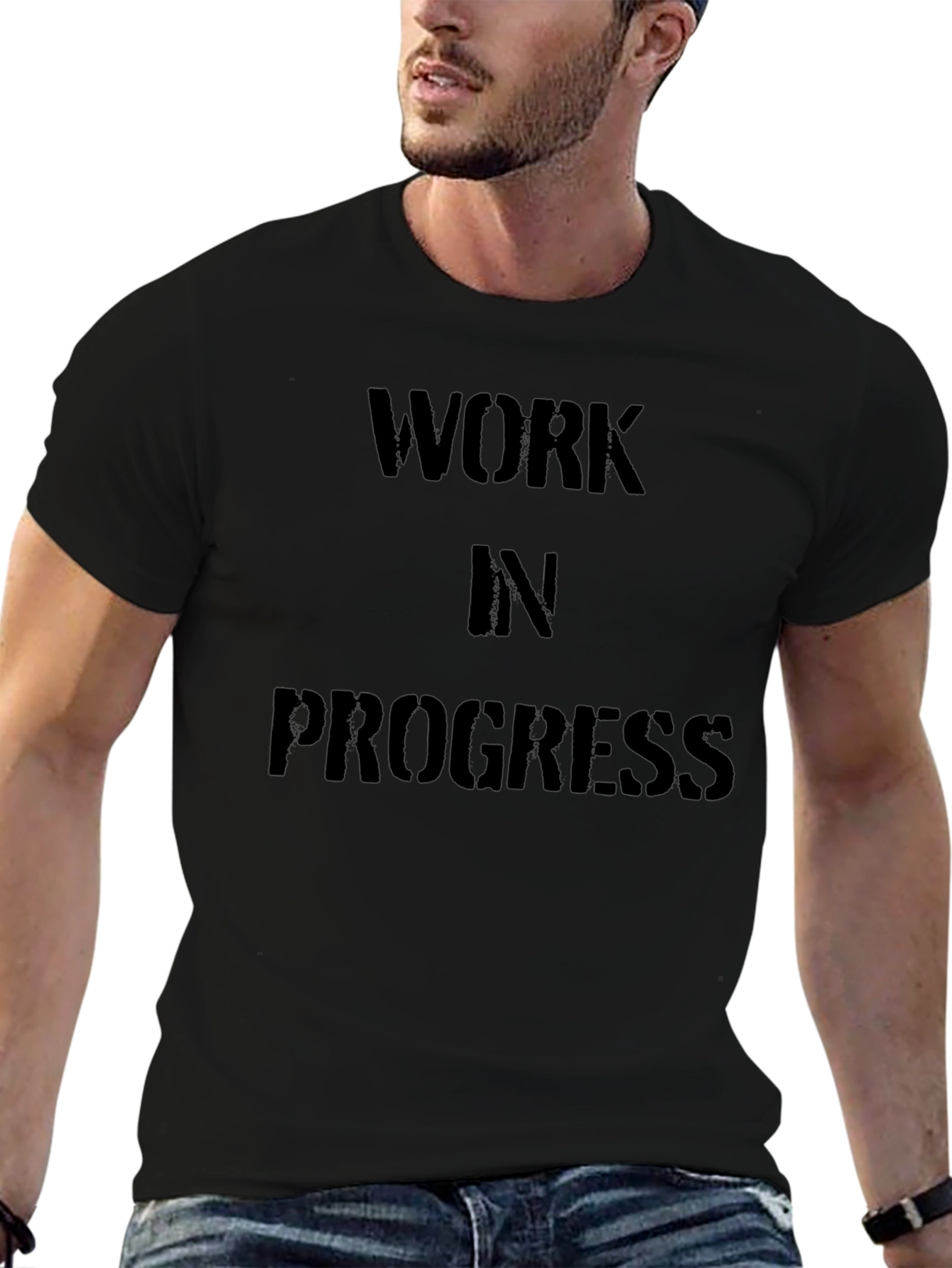 Work In Progress Black Cotton Graphic T-Shirt