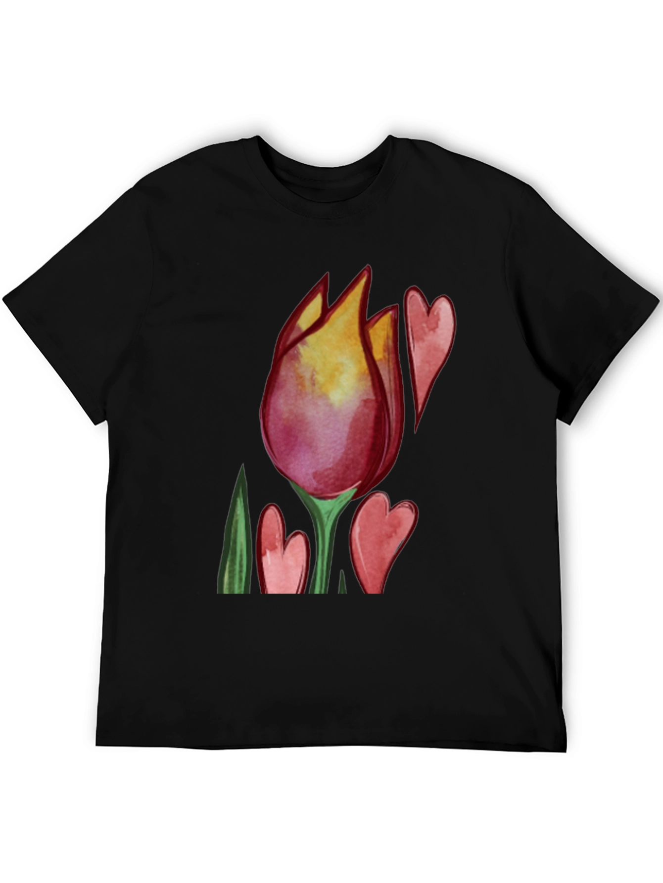 Tulip Heart Graphic Black T-Shirt