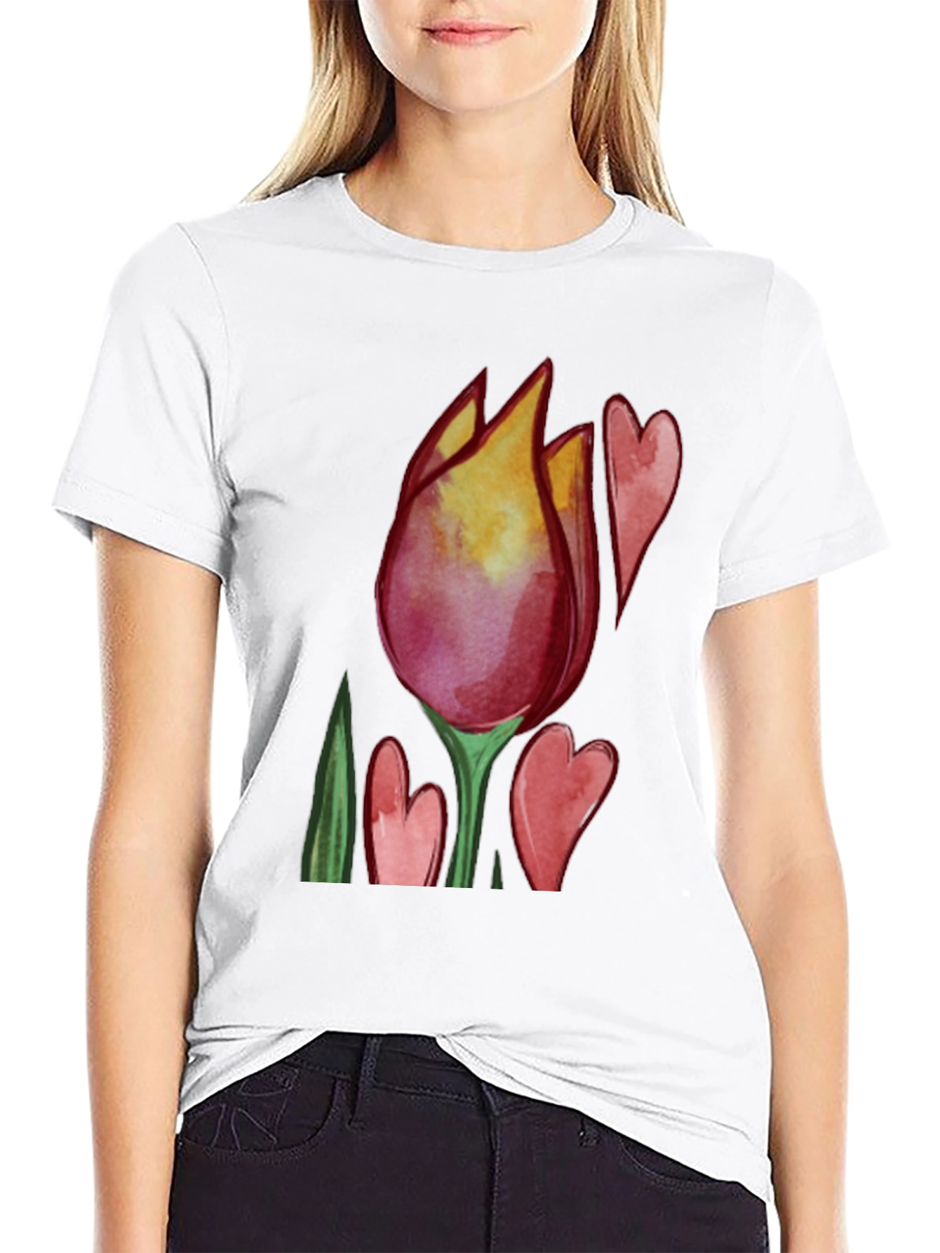 Tulip Heart Graphic Black T-Shirt