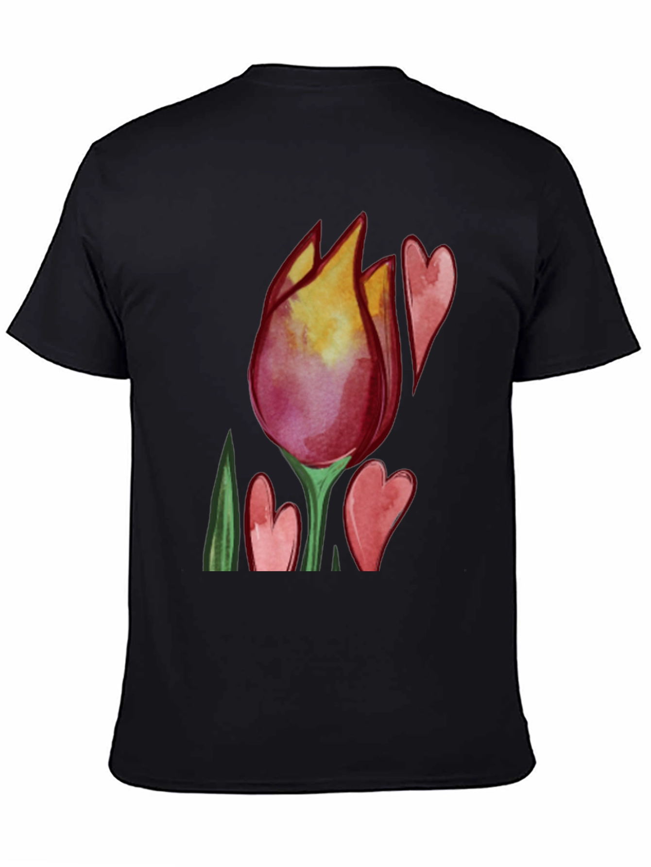 Tulip Heart Graphic Black T-Shirt