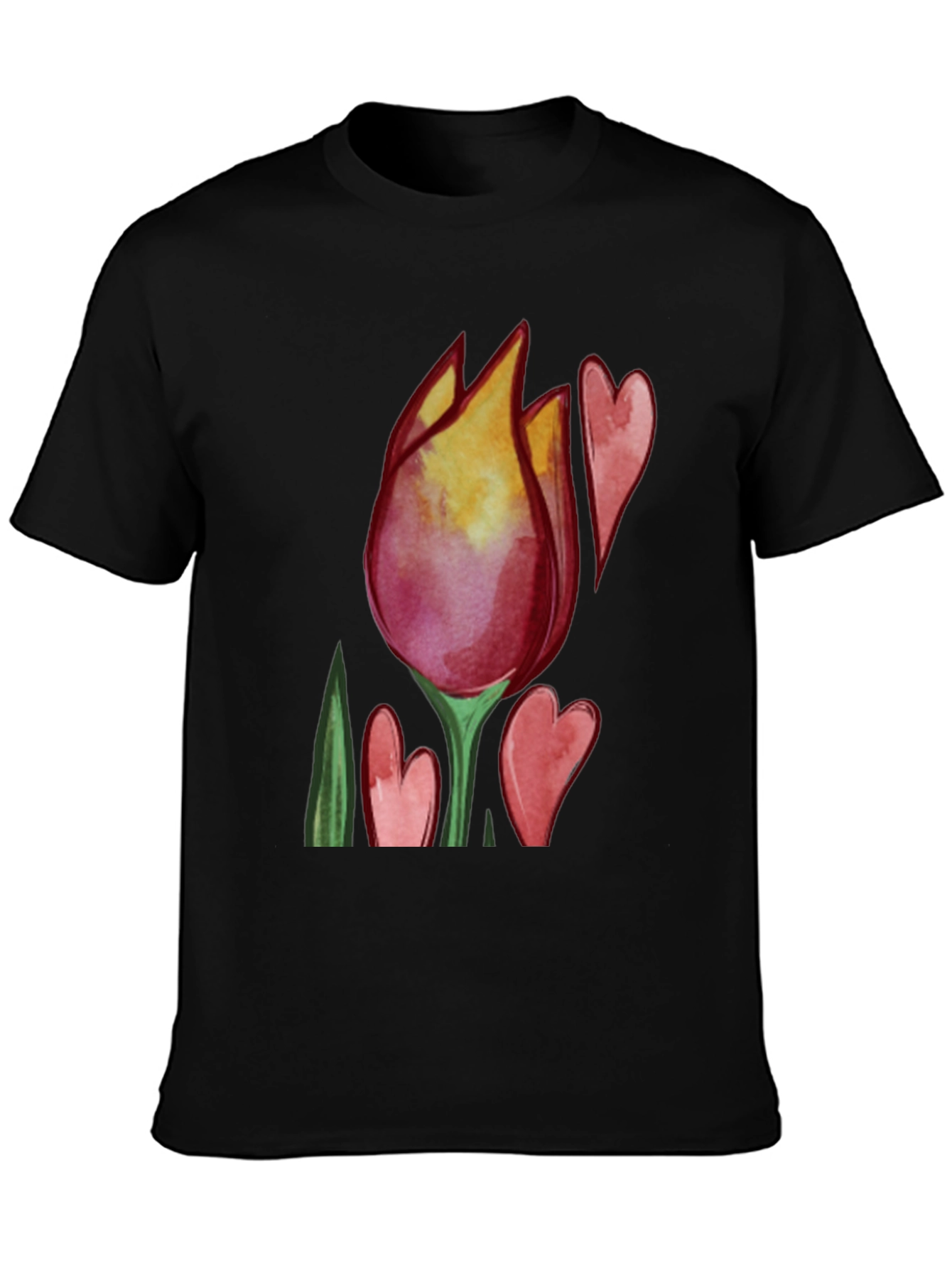 Tulip Heart Graphic Black T-Shirt
