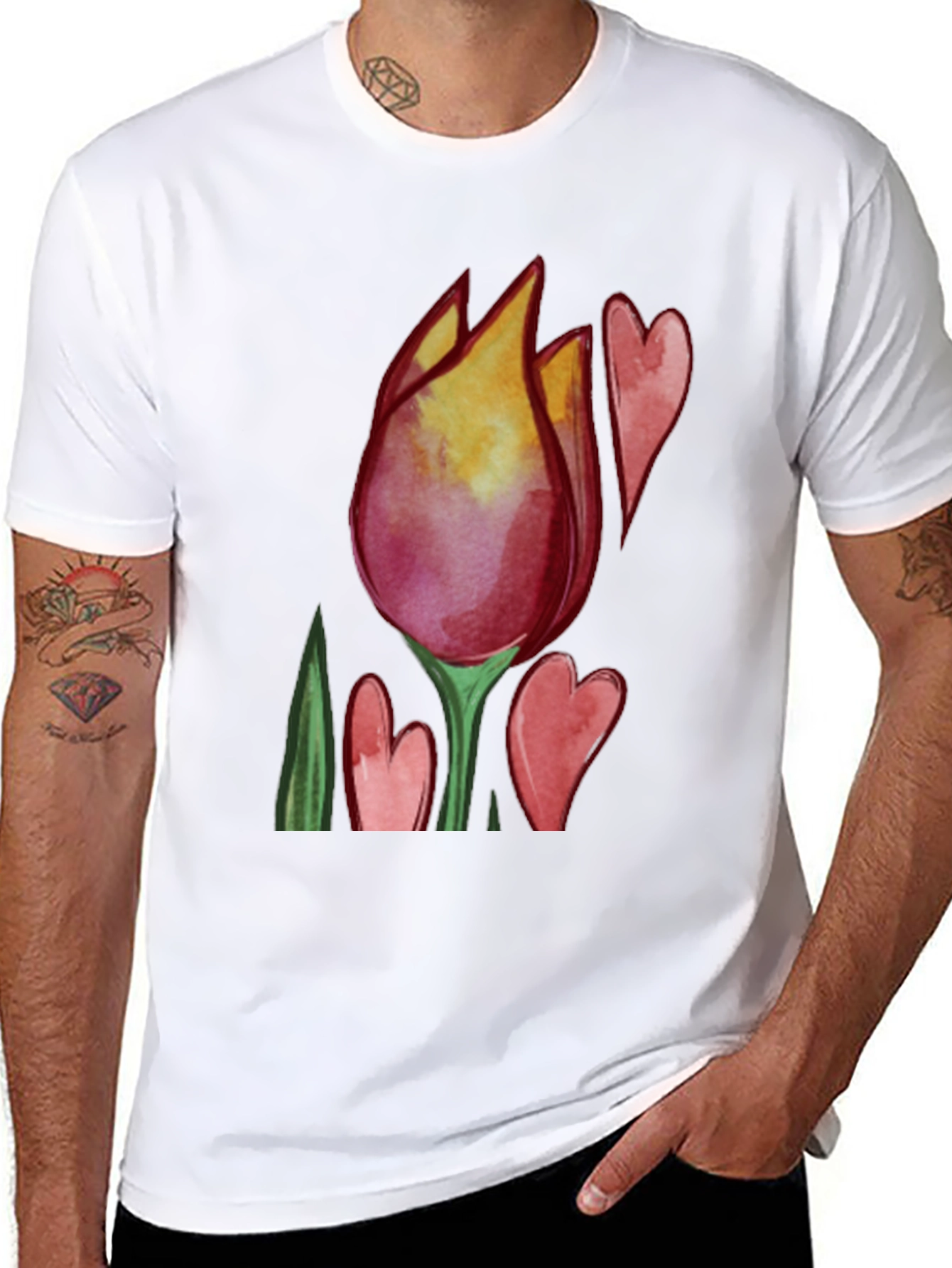 Tulip Heart Graphic Black T-Shirt