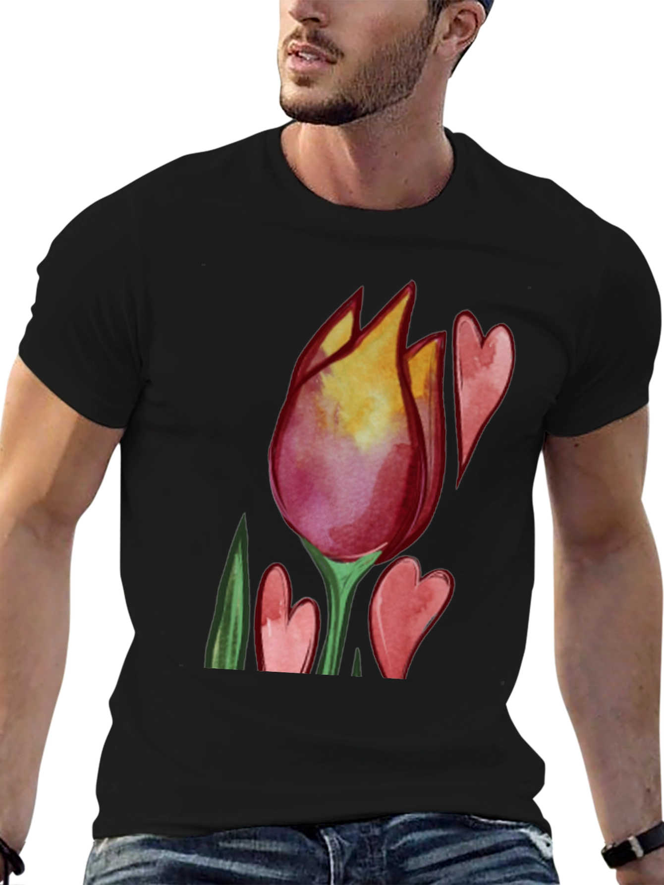 Tulip Heart Graphic Black T-Shirt