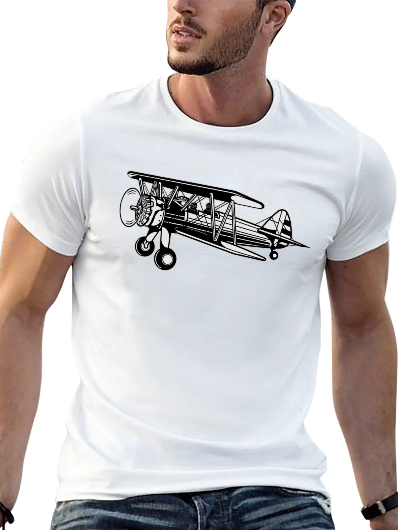 Biplane Graphic Tee - Classic Aviation Style