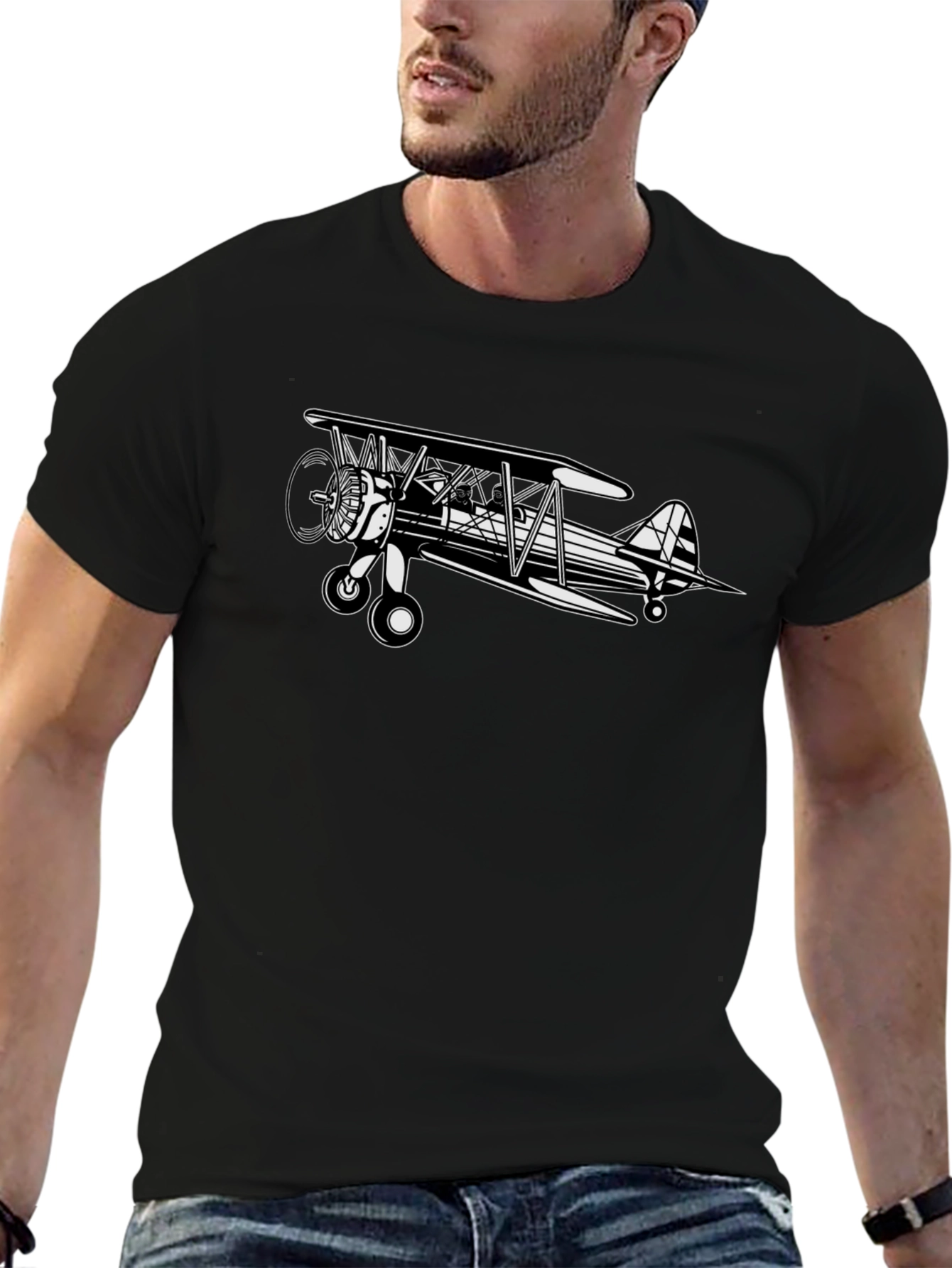 Biplane Graphic Tee - Classic Aviation Style