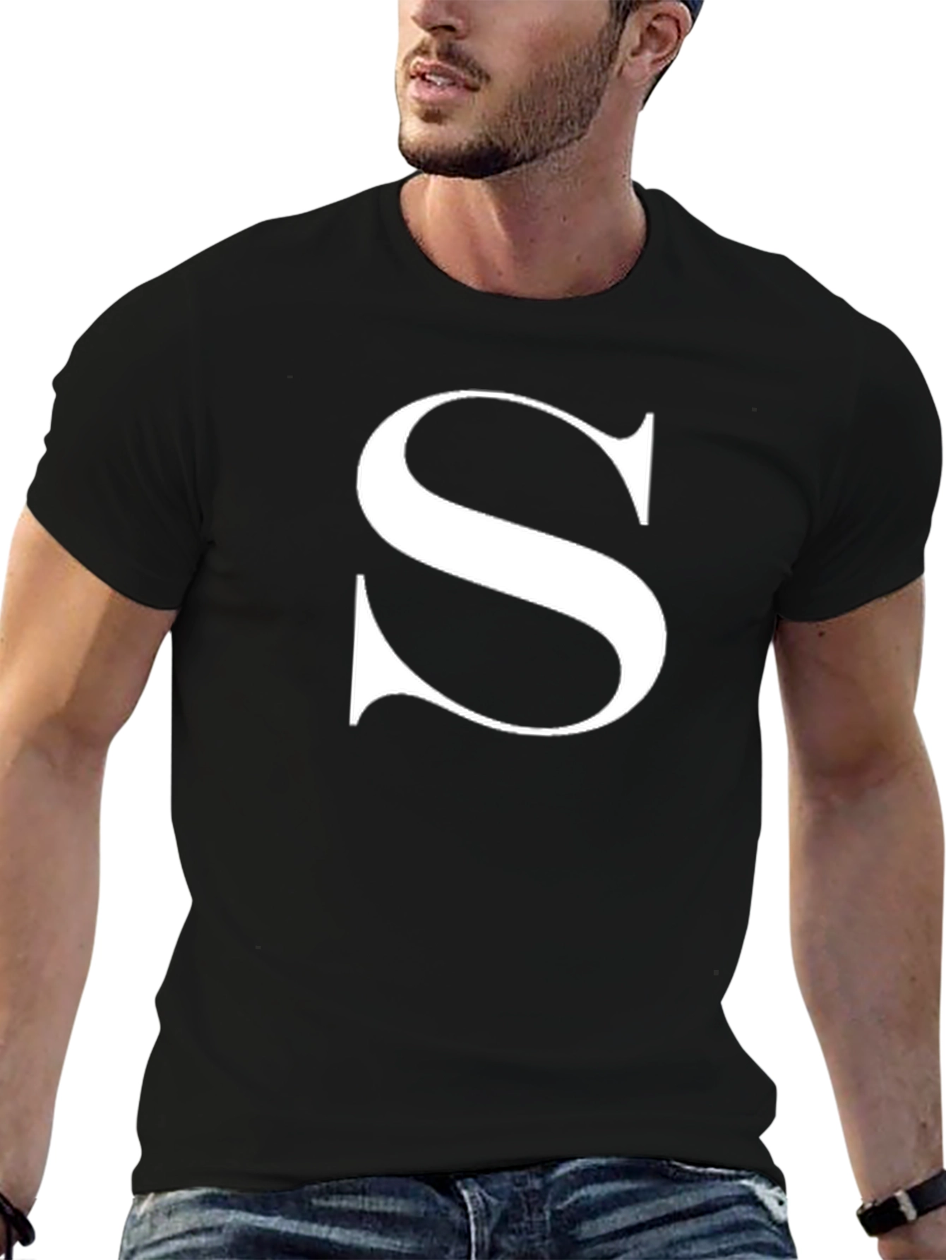 Bold Initial S Black T-Shirt