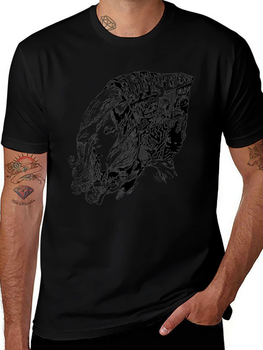 Artistic Graphic Tee - Dark Sketch Design