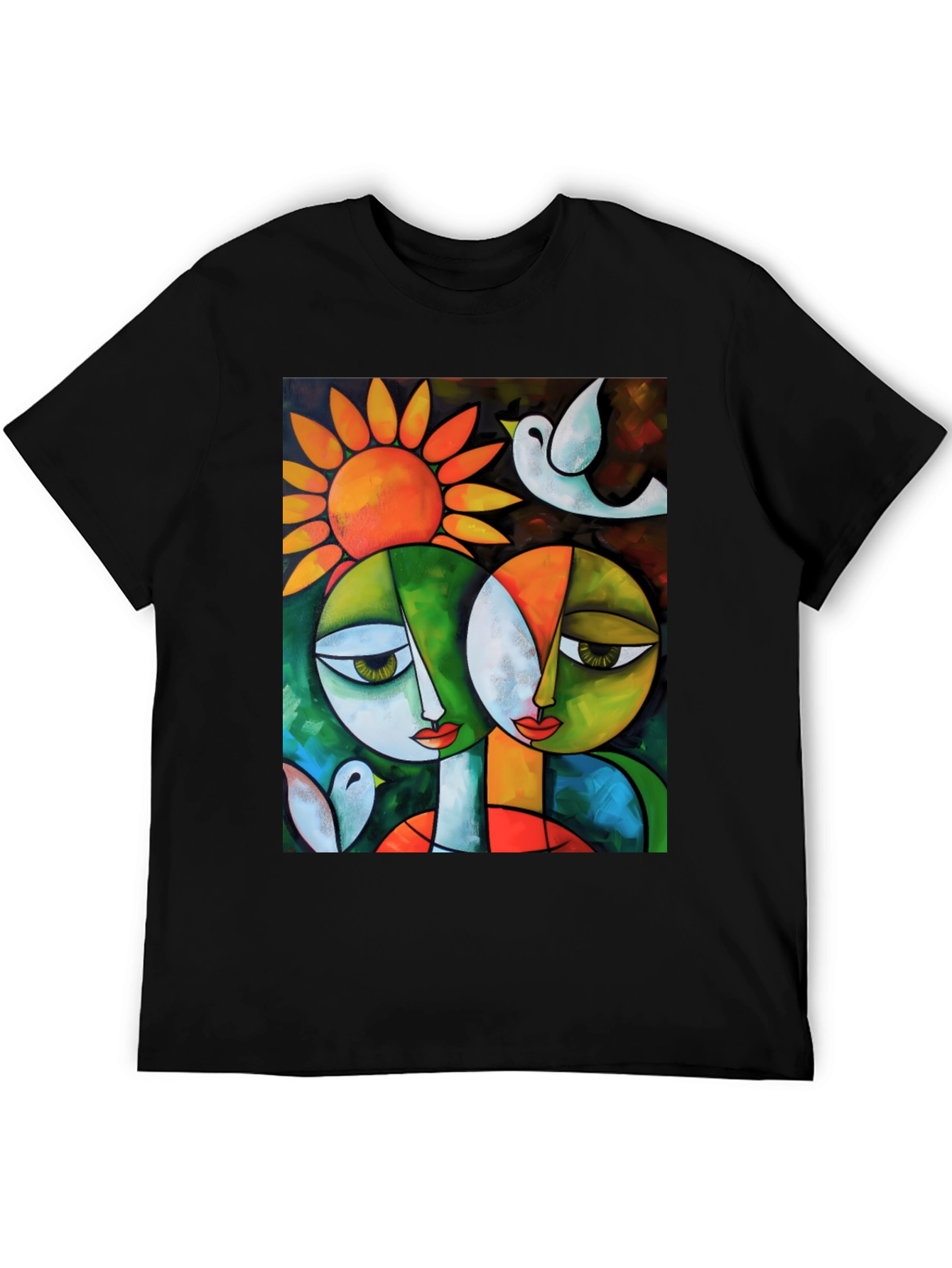 Abstract Art T-Shirt: Two Faces & Sun