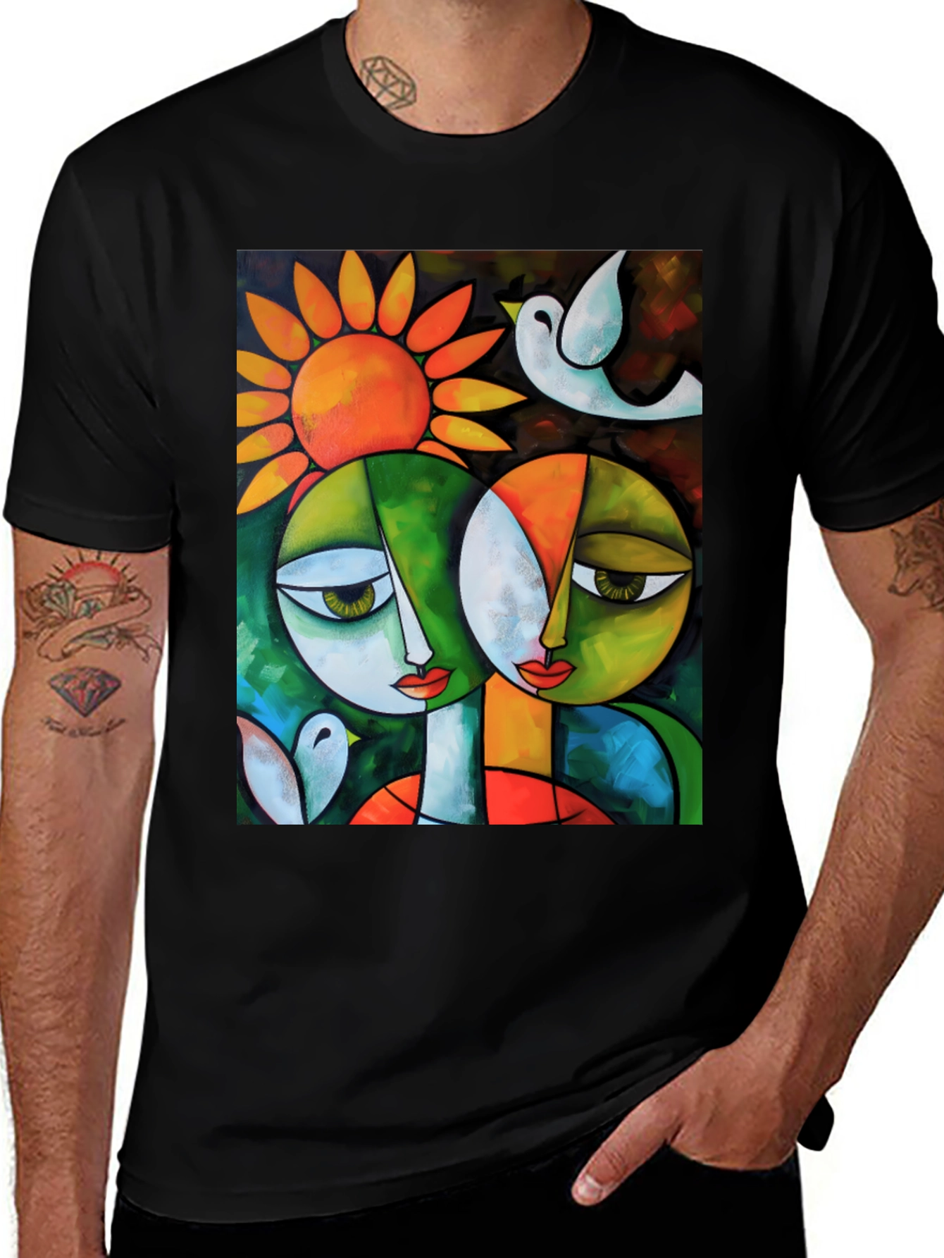 Abstract Art T-Shirt: Two Faces & Sun