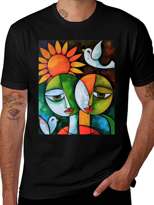 Abstract Art T-Shirt: Two Faces & Sun