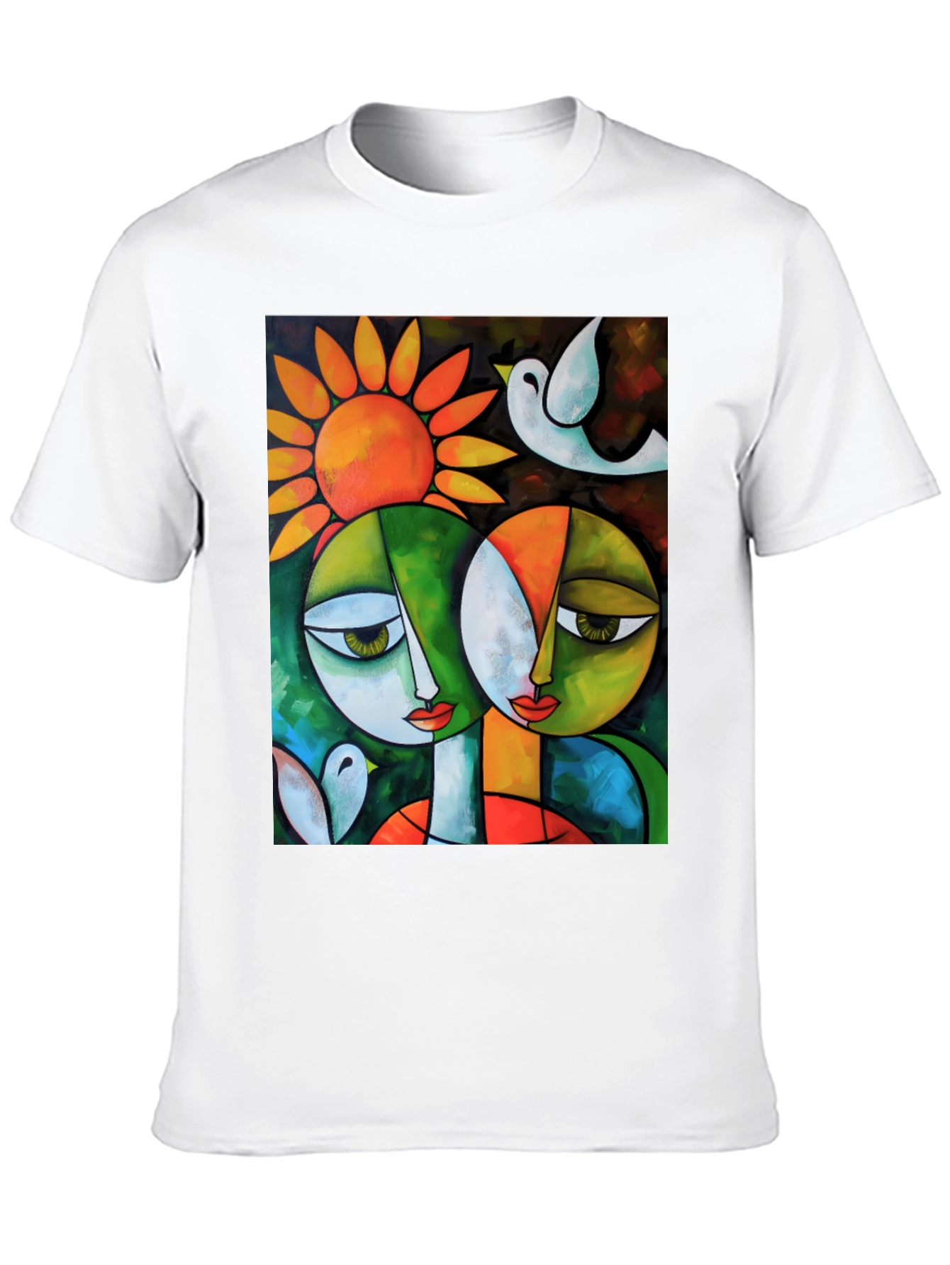Abstract Art T-Shirt: Two Faces & Sun