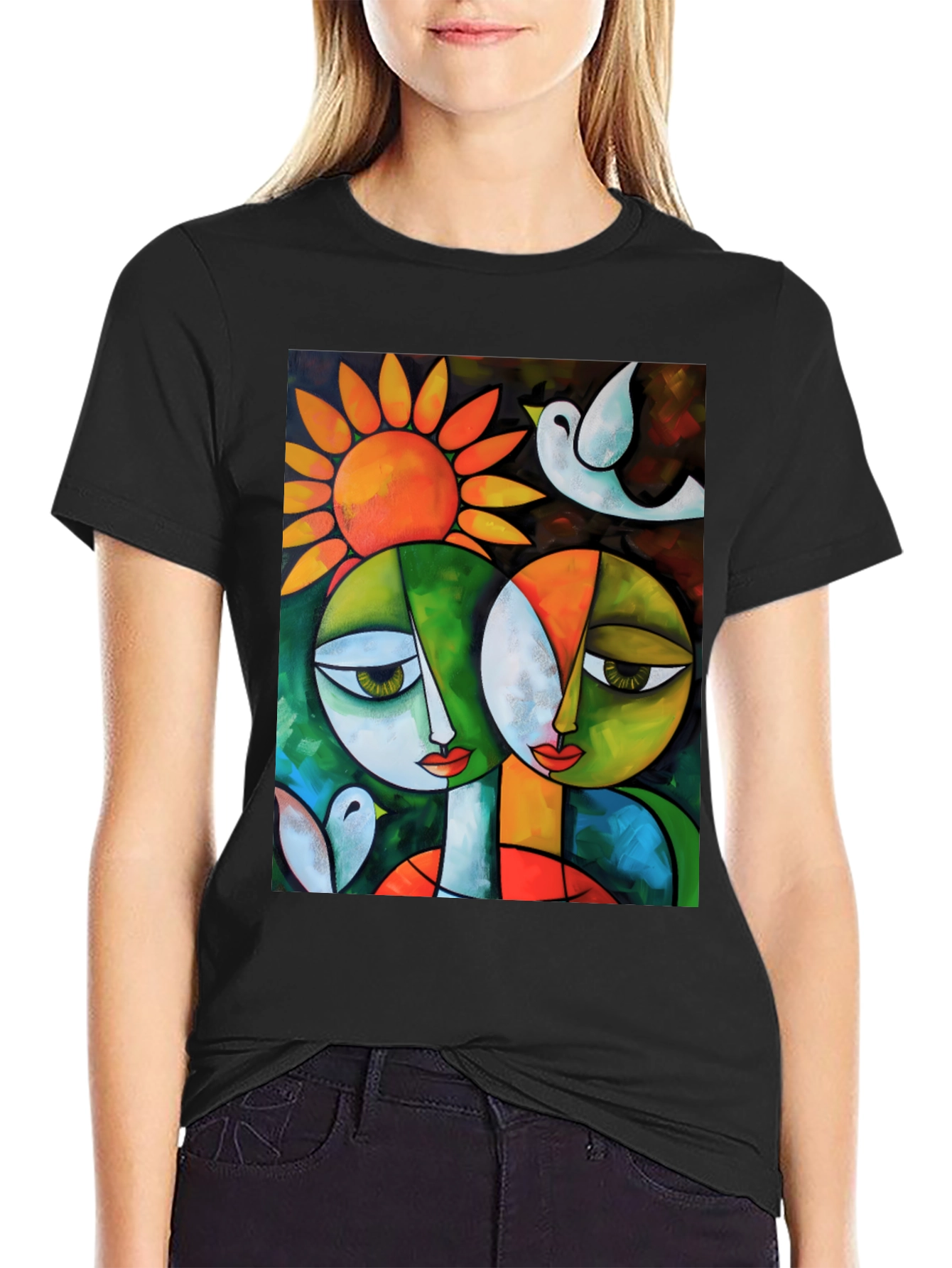 Abstract Art T-Shirt: Two Faces & Sun