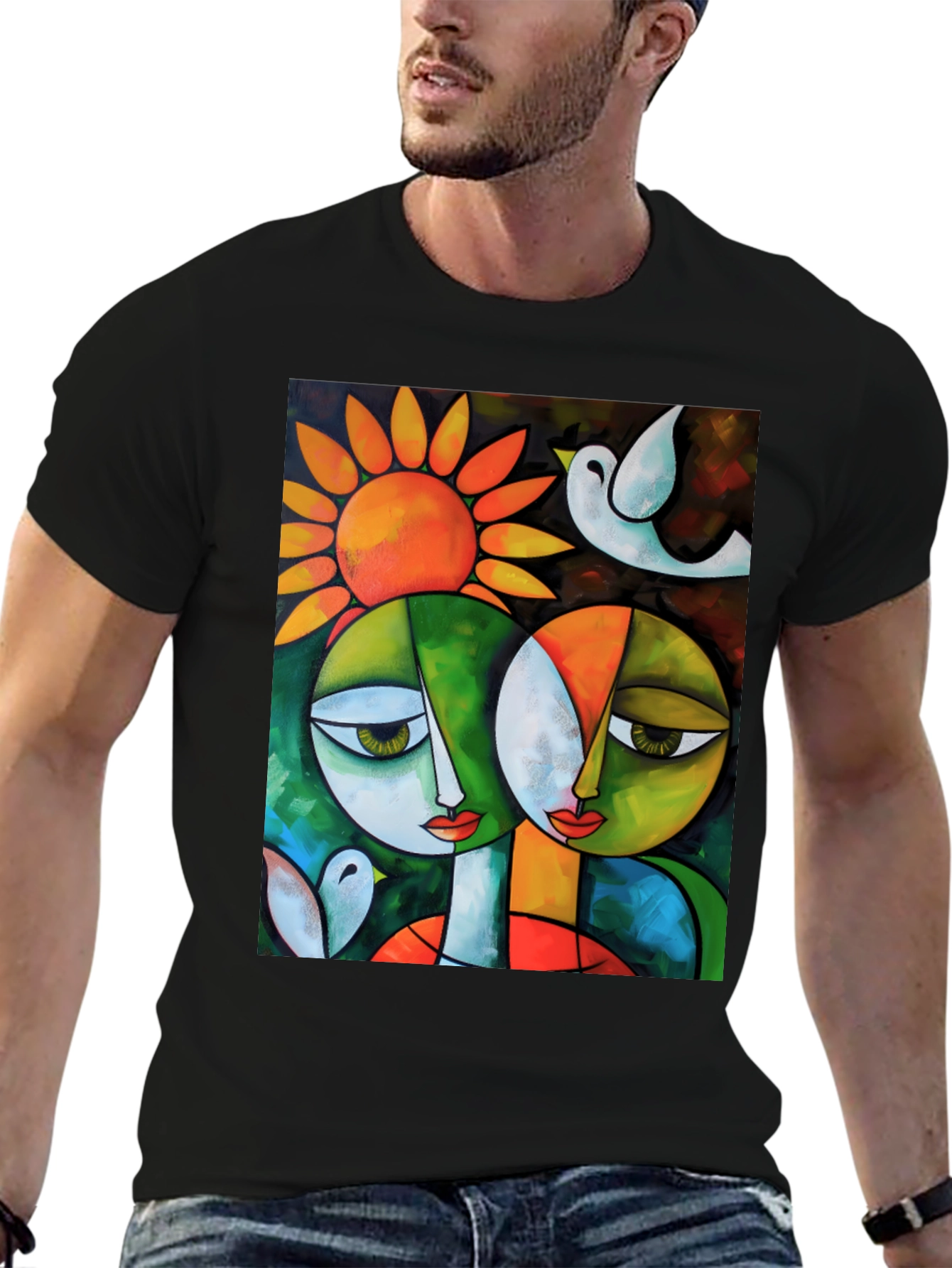 Abstract Art T-Shirt: Two Faces & Sun