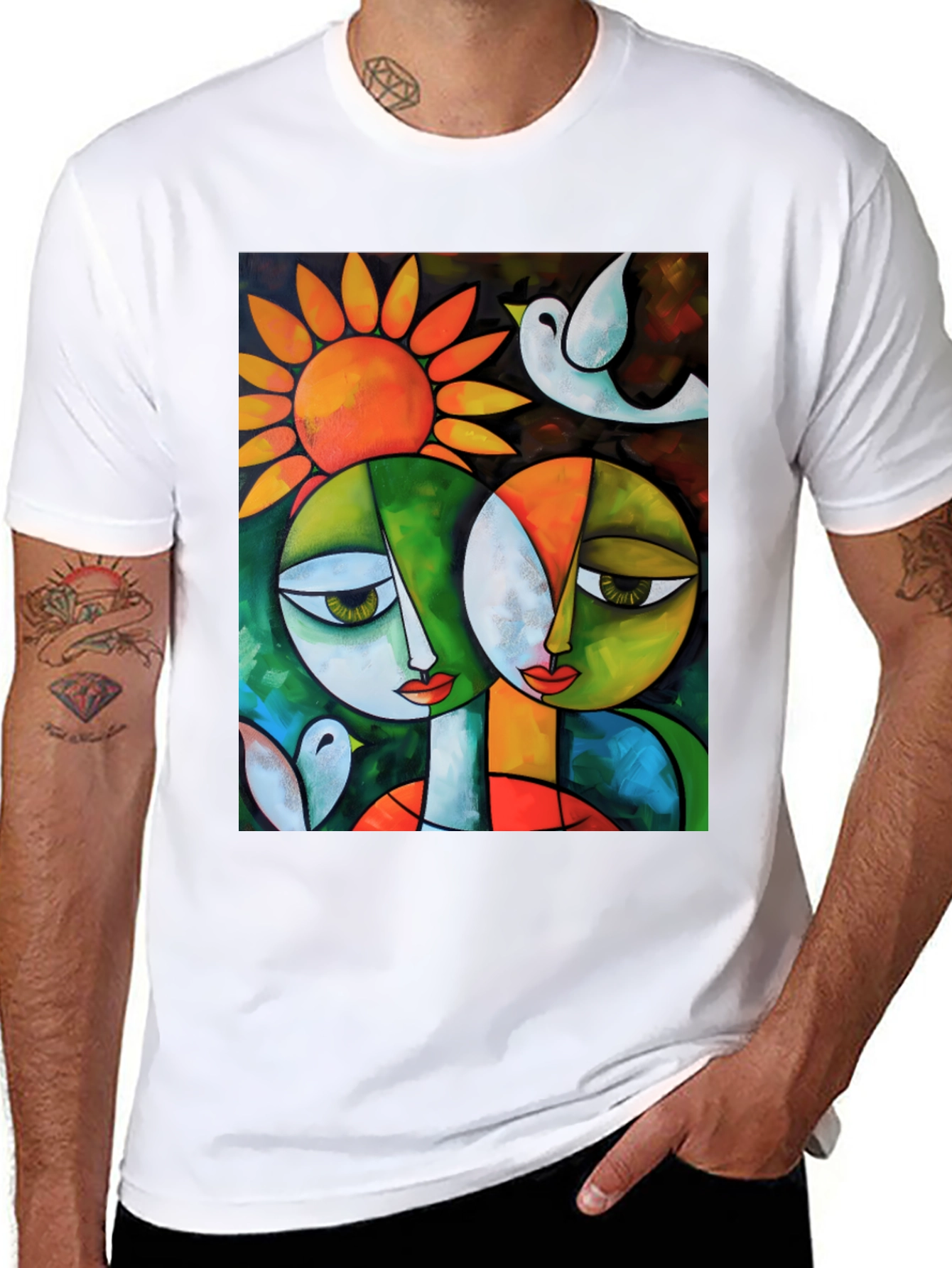 Abstract Art T-Shirt: Two Faces & Sun