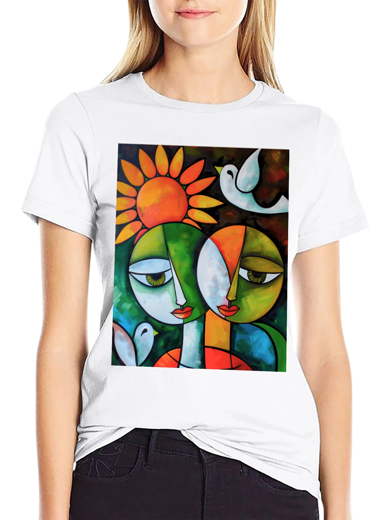 Abstract Art T-Shirt: Two Faces & Sun