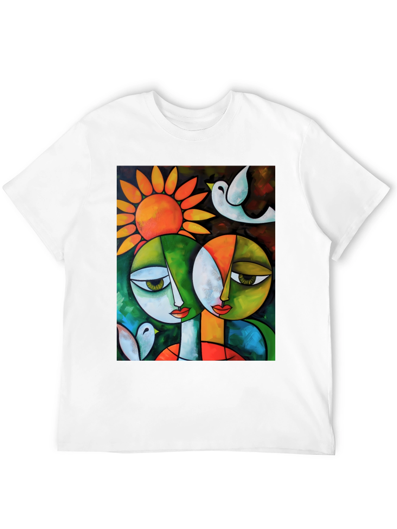 Abstract Art T-Shirt: Two Faces & Sun