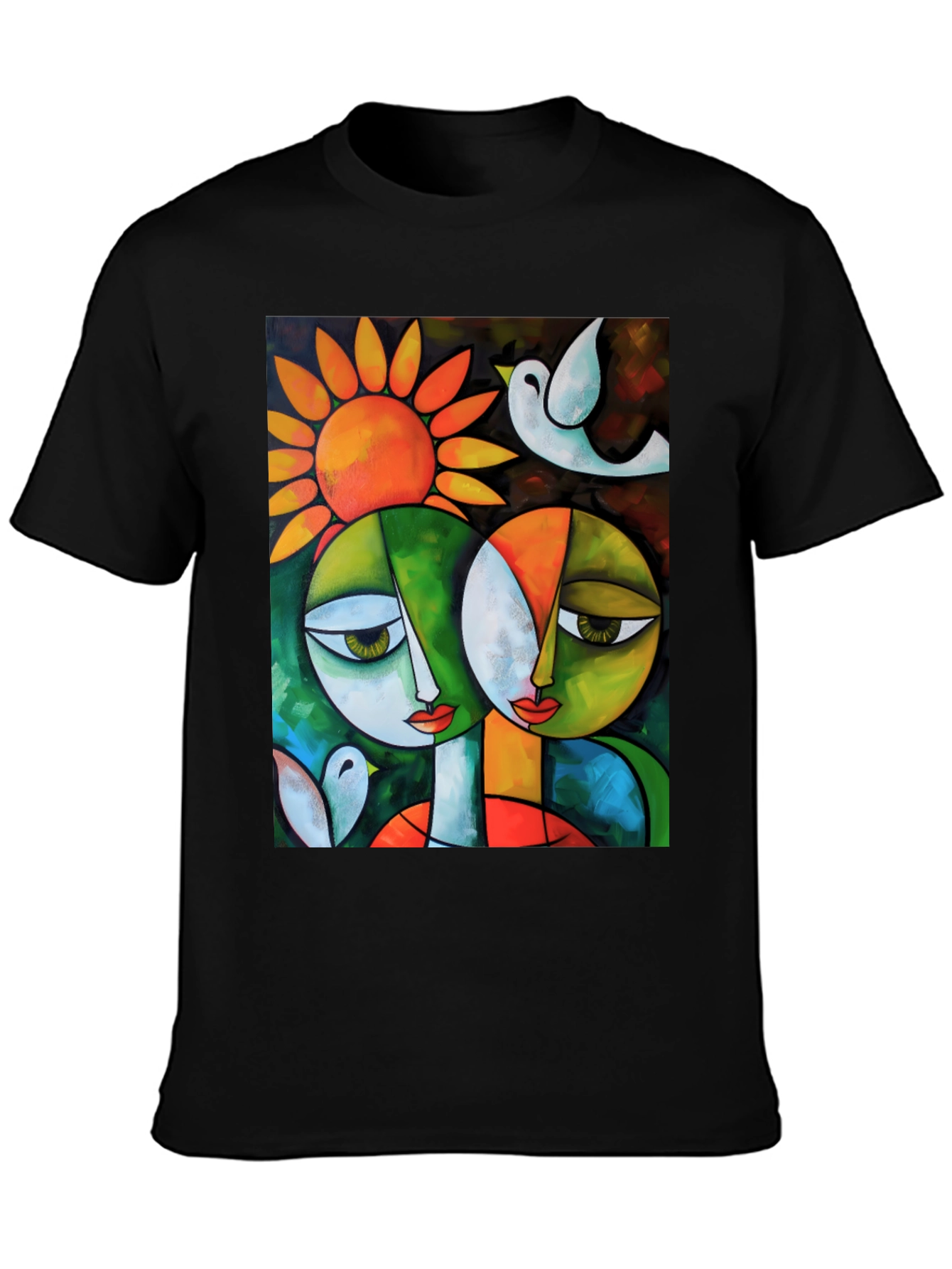Abstract Art T-Shirt: Two Faces & Sun