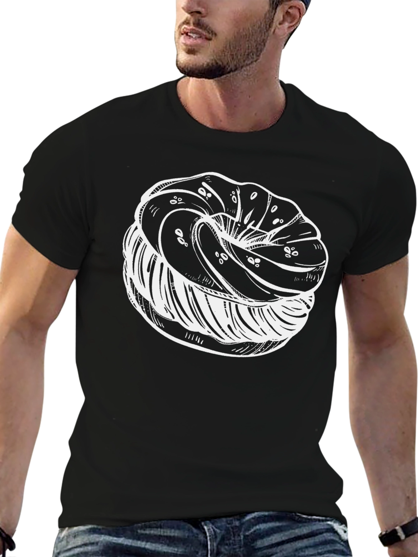 Black T-Shirt with Doughnut Graphic