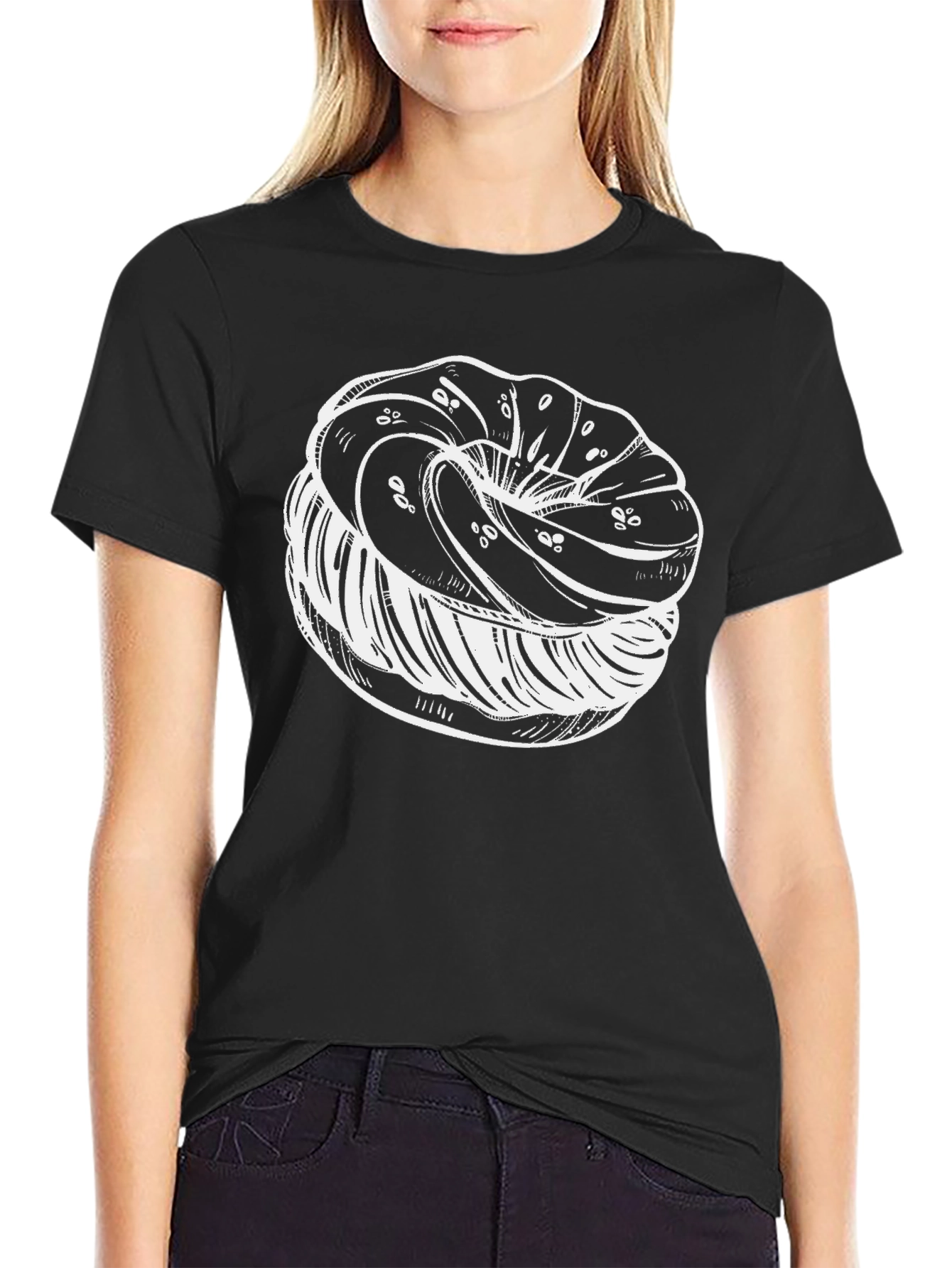 Black T-Shirt with Doughnut Graphic