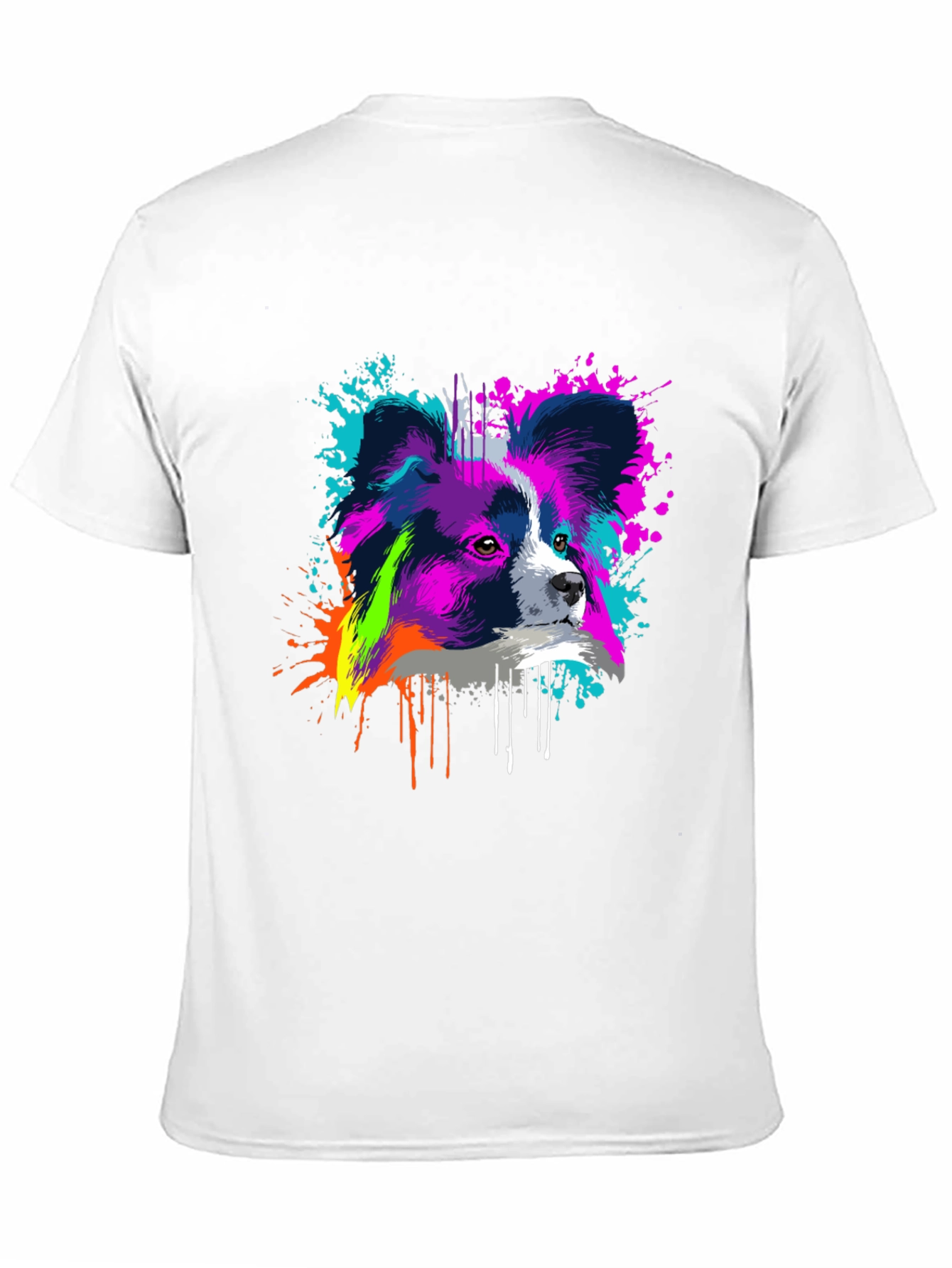 Vivid Papillon Dog Print Black T-Shirt