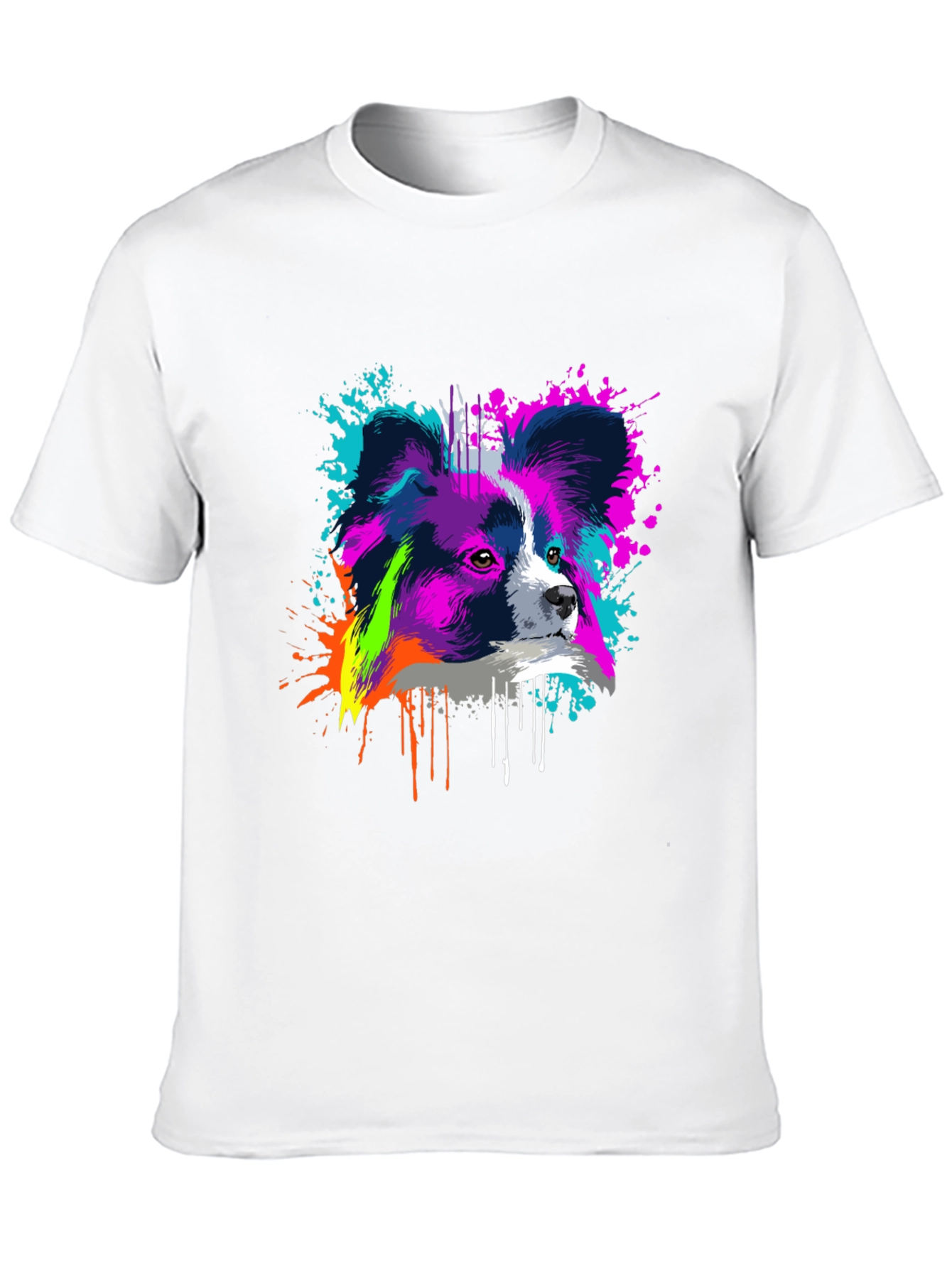 Vivid Papillon Dog Print Black T-Shirt