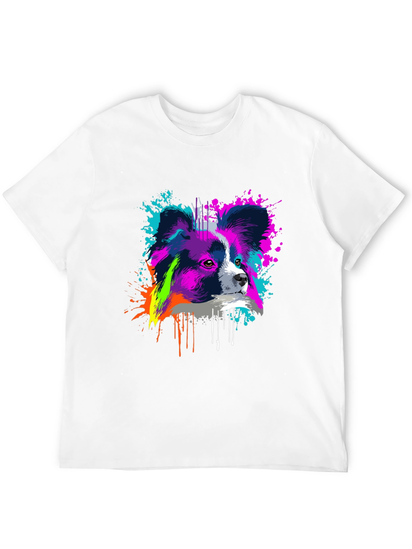 Vivid Papillon Dog Print Black T-Shirt