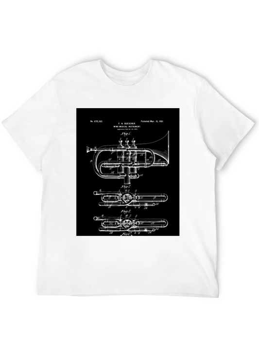 Vintage Trumpet Blueprint Graphic Tee