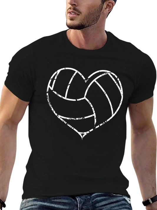 Volleyball Heart Graphic Tee - Black Cotton T-Shirt