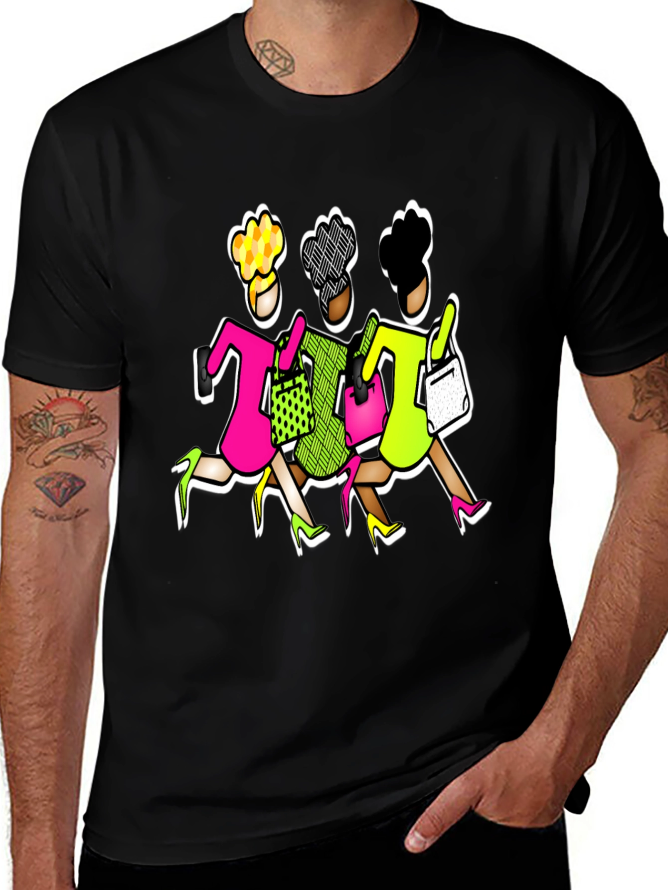 Stylish Shoppers Graphic Tee - Black Cotton