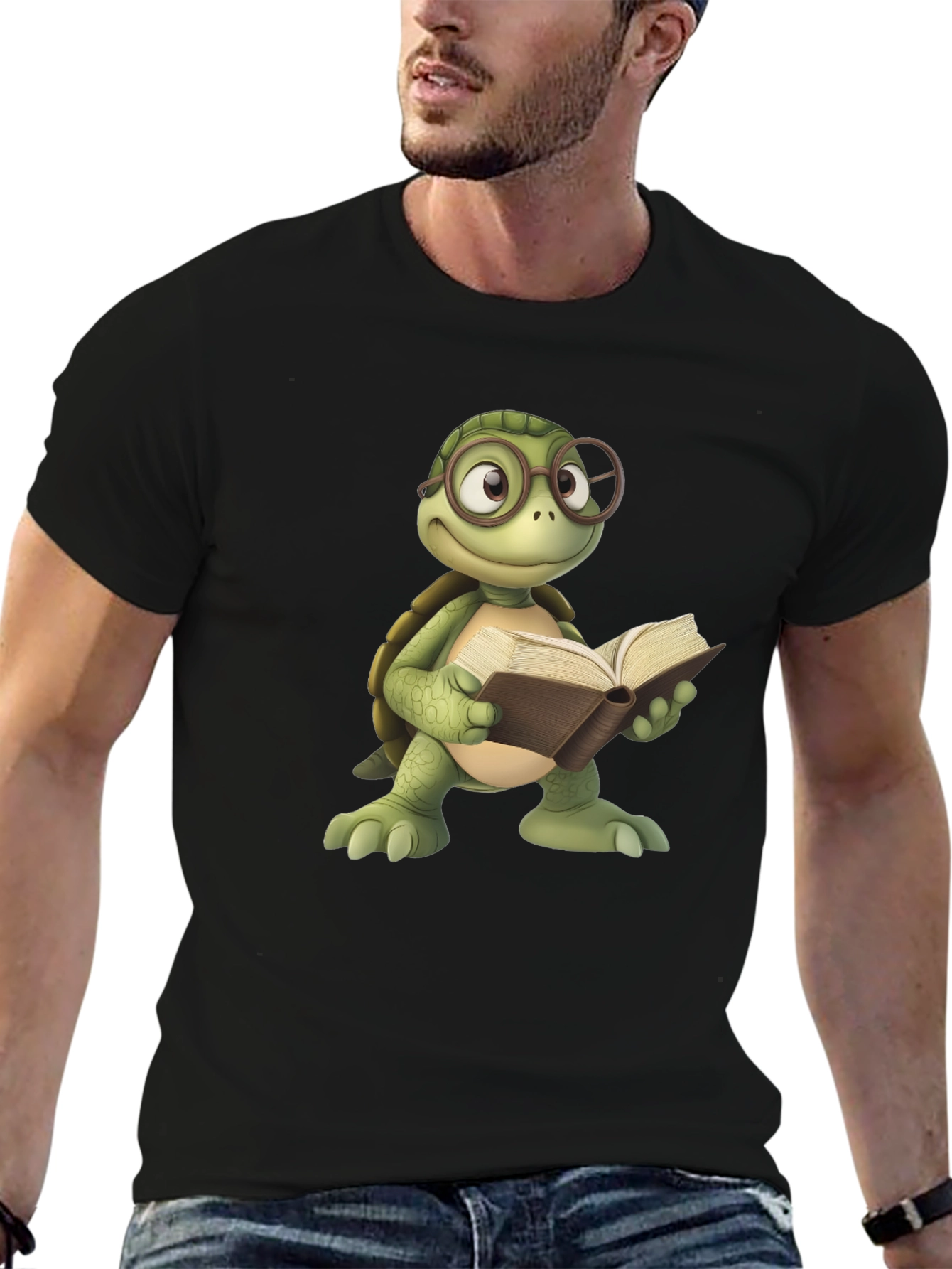 Bookish Turtle Graphic Tee - Black Cotton T-Shirt