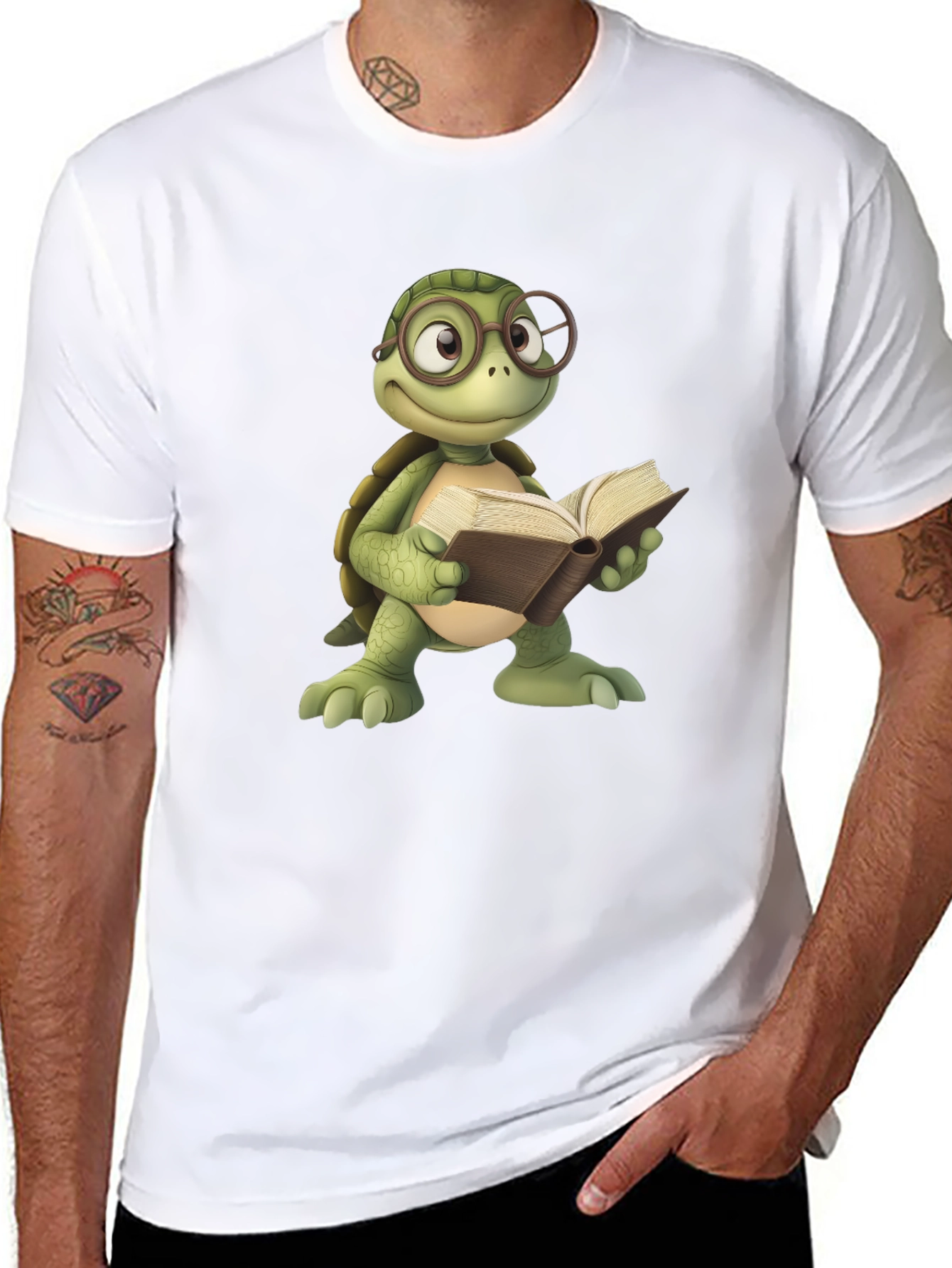 Bookish Turtle Graphic Tee - Black Cotton T-Shirt