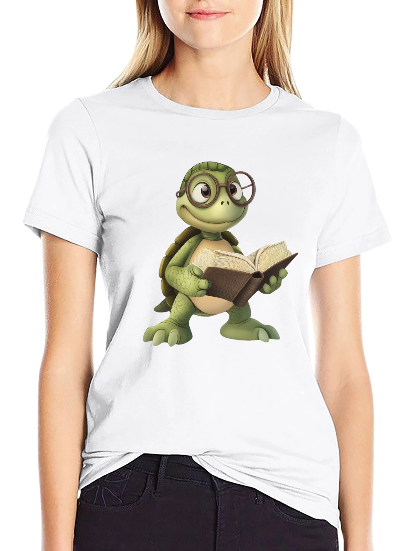 Bookish Turtle Graphic Tee - Black Cotton T-Shirt