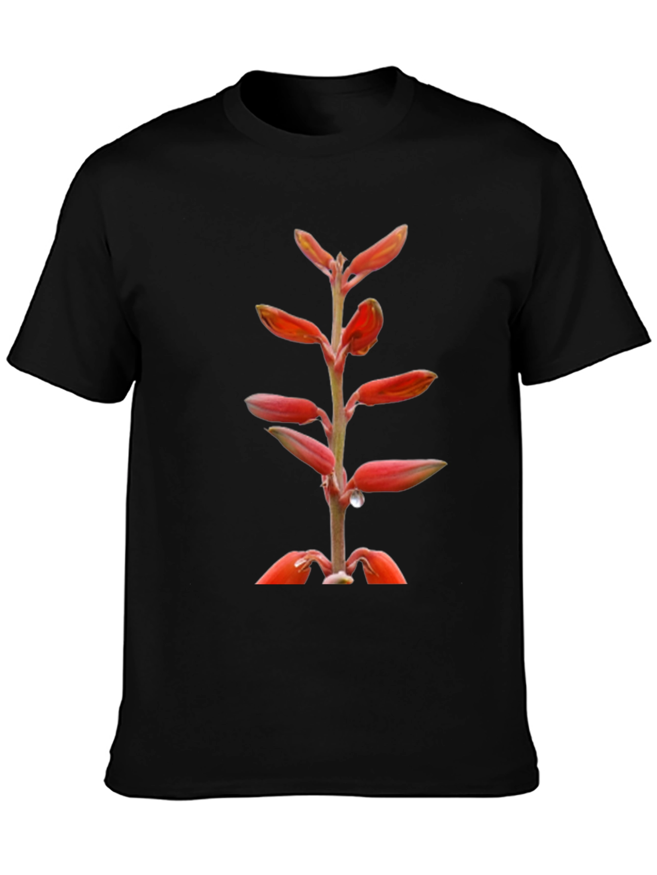 Black T-Shirt with Exotic Flower Print