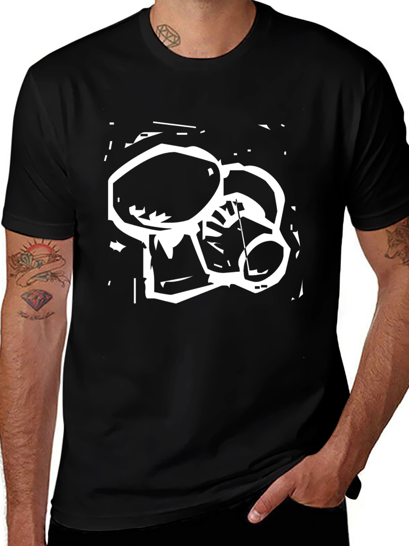 Abstract Graphic Print Black Tee