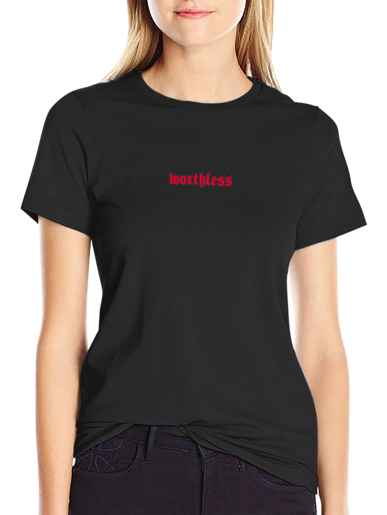 Worthless Embroidered Black T-Shirt