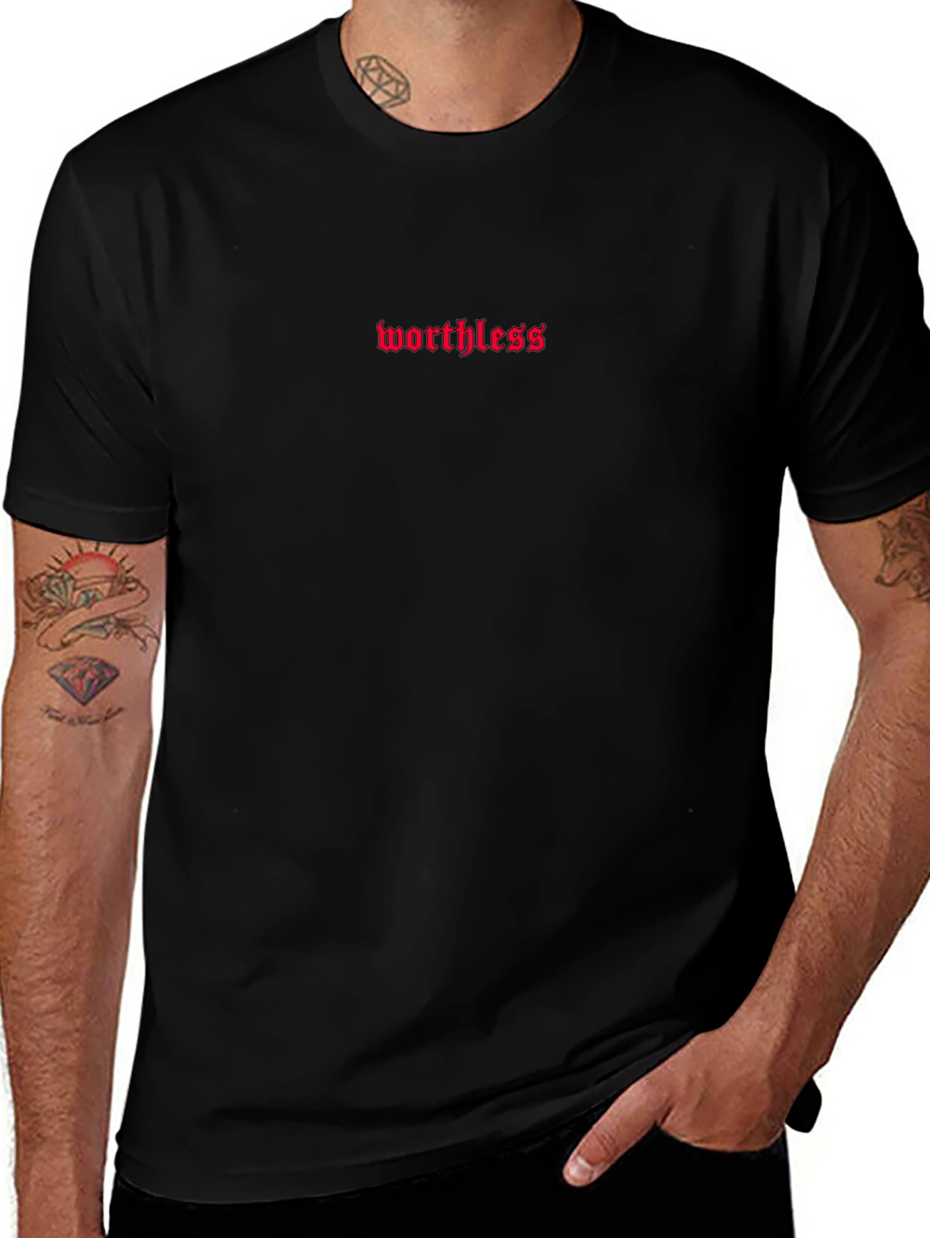 Worthless Embroidered Black T-Shirt
