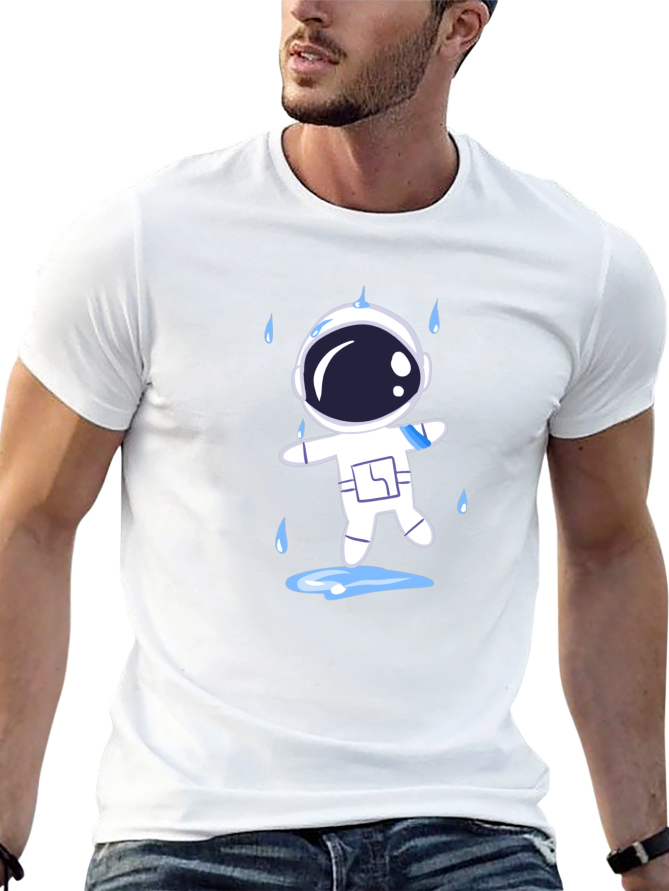 Astronaut in Rain Black T-Shirt