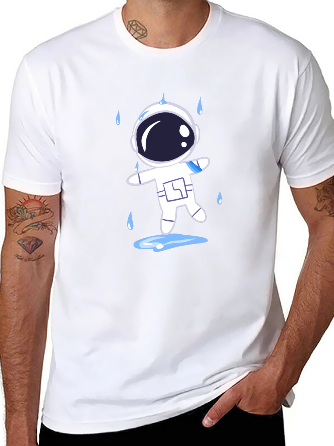 Astronaut in Rain Black T-Shirt