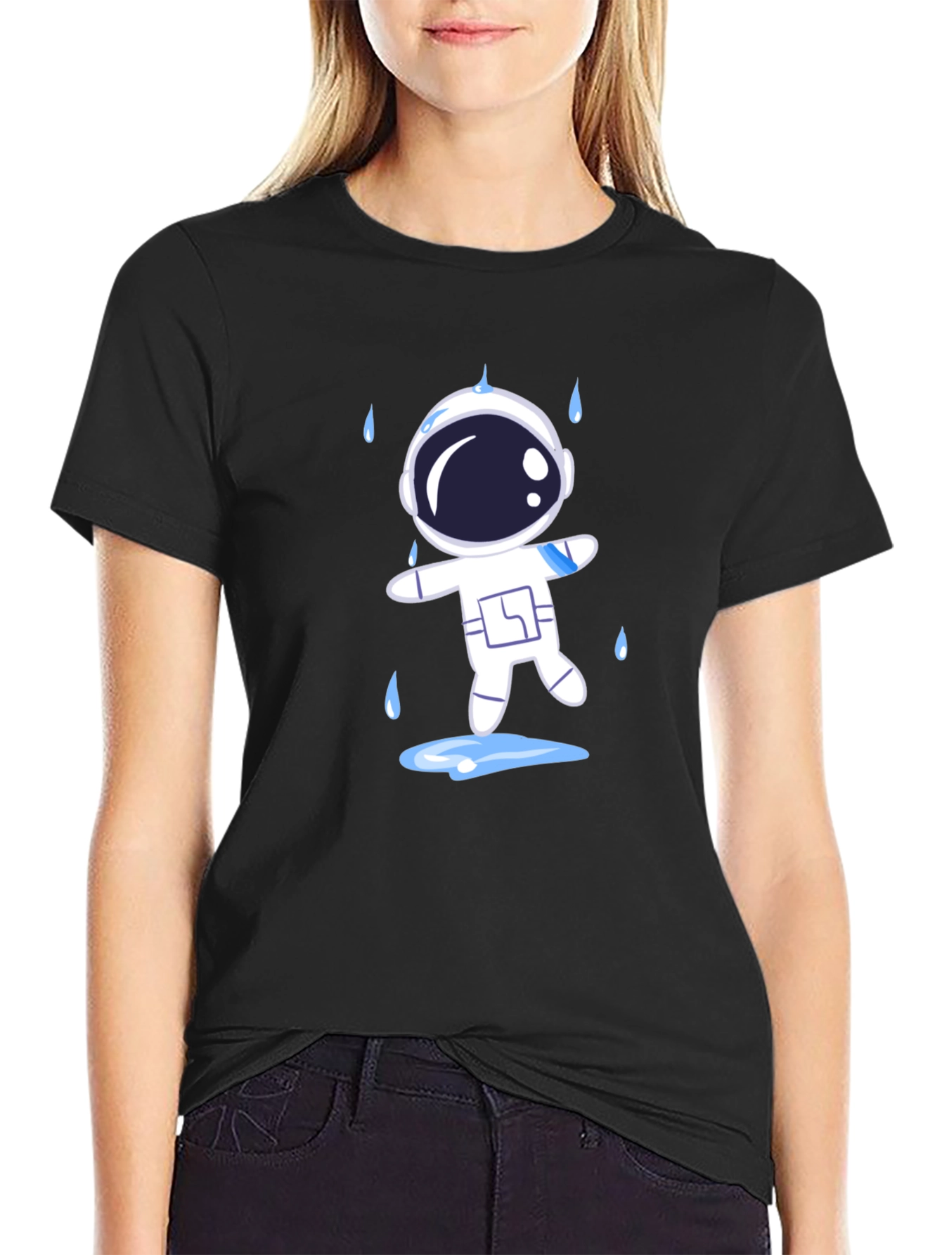 Astronaut in Rain Black T-Shirt